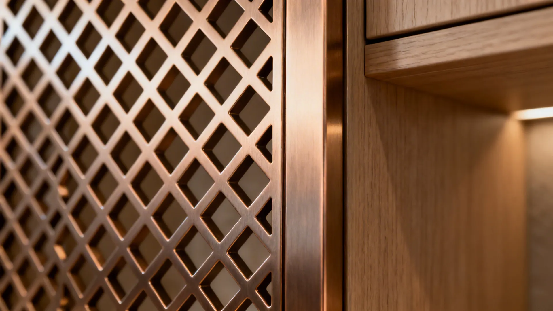 Close-up of a CNC-cut jaali panel with geometric pattern and satin finish.
