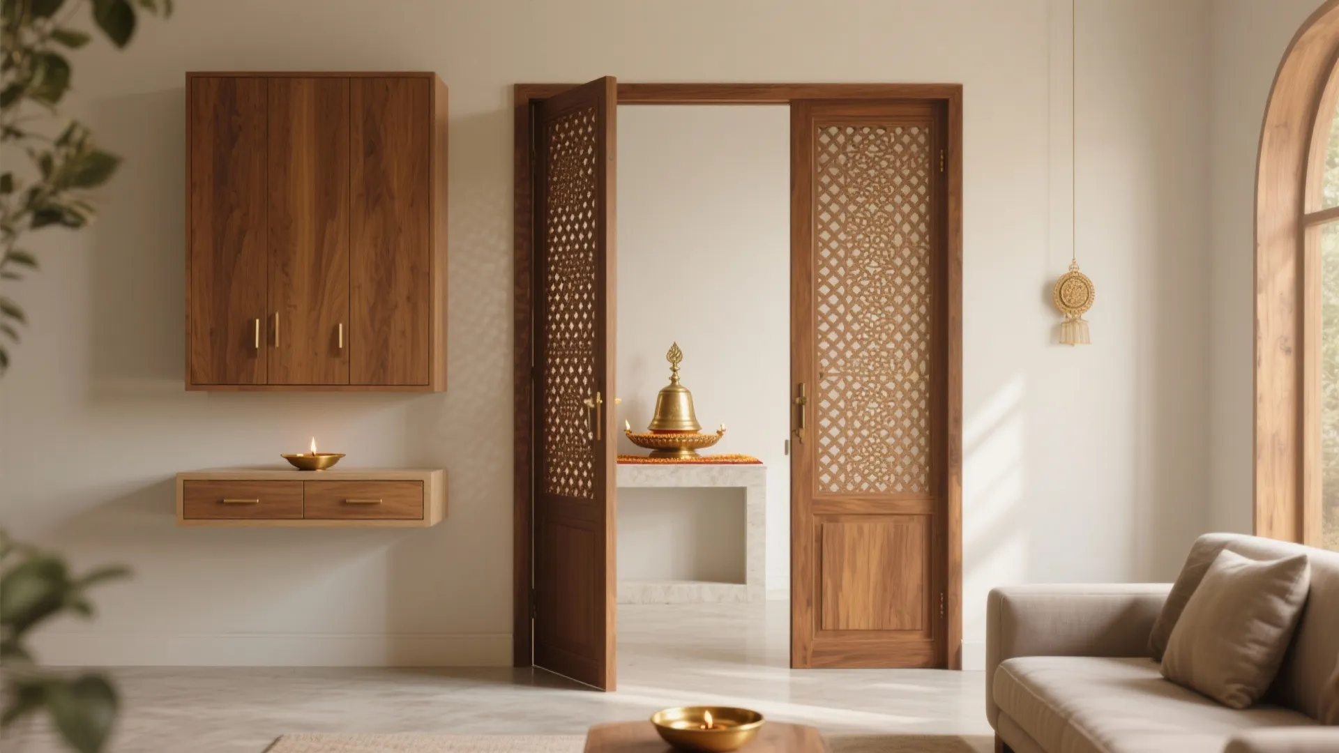 Wall-Mounted Mandir With Jaali Doors