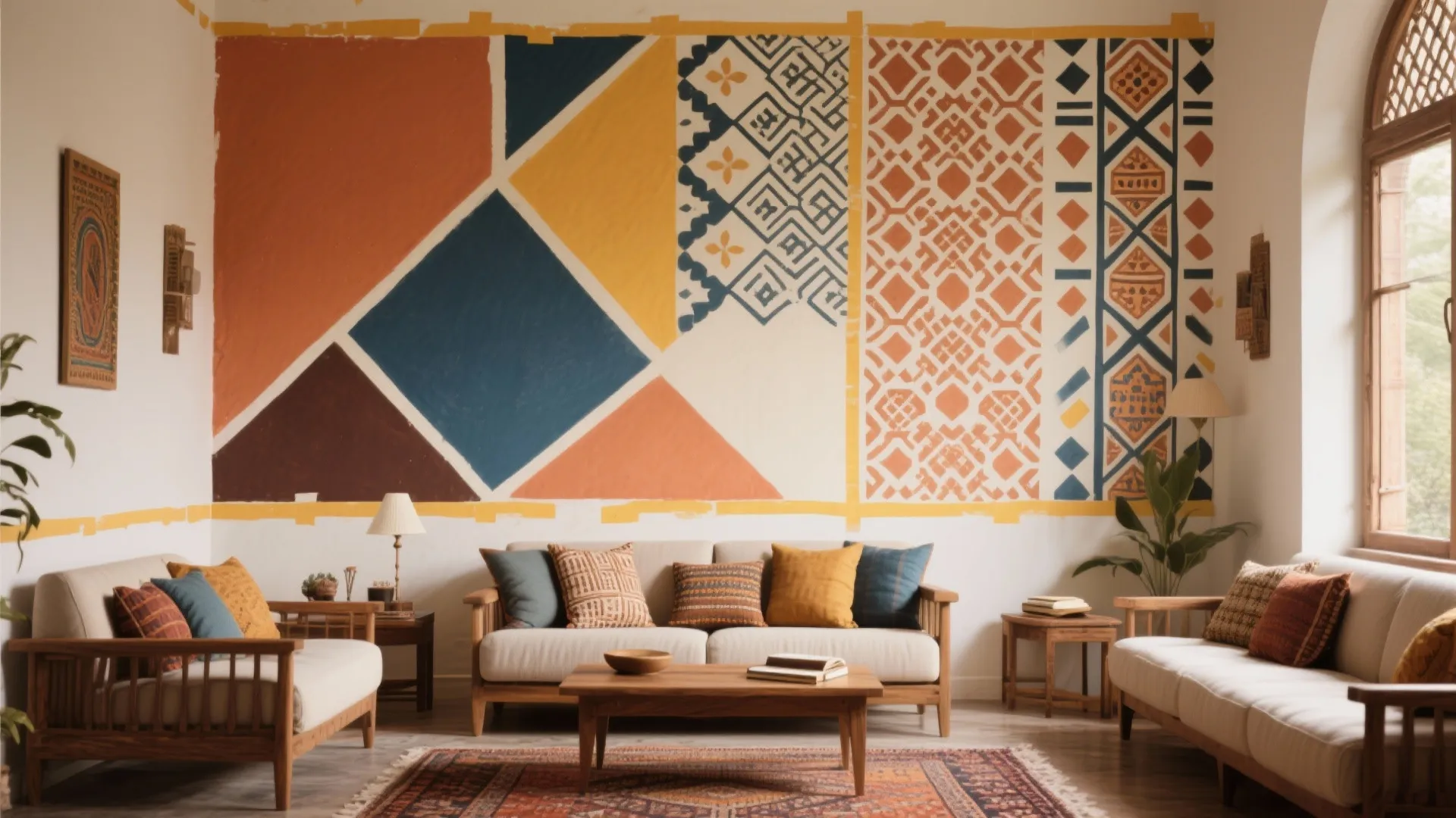Jaali- and Block-Print–Inspired Geometric Mural