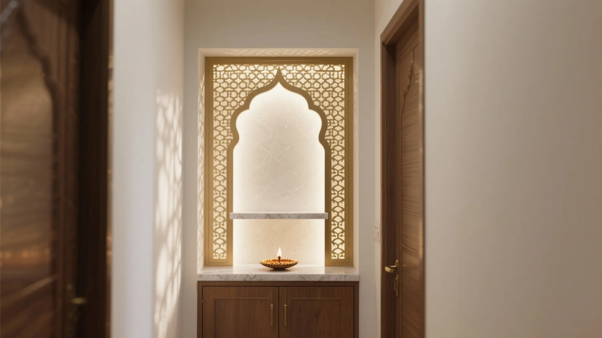 Jaali-screen niche with soft backlighting