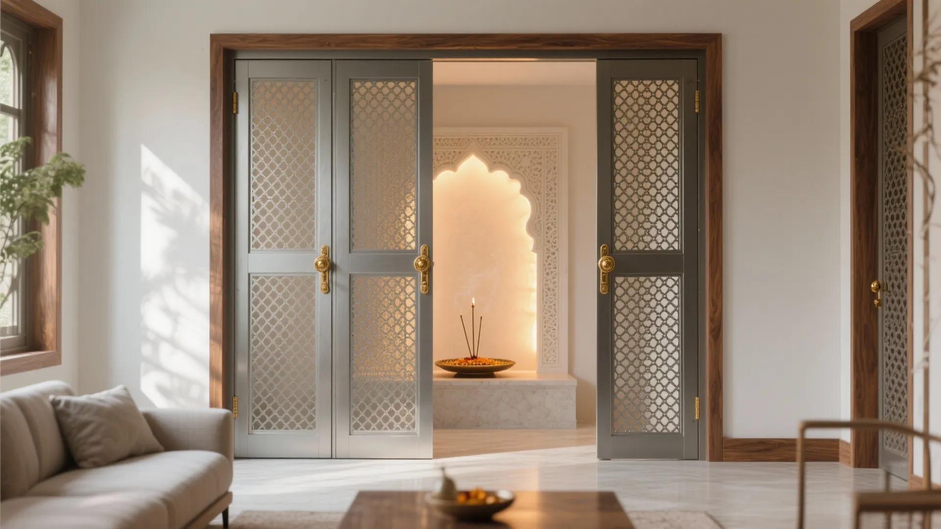 Niche Mandir With Jaali Doors (Airy and Private)