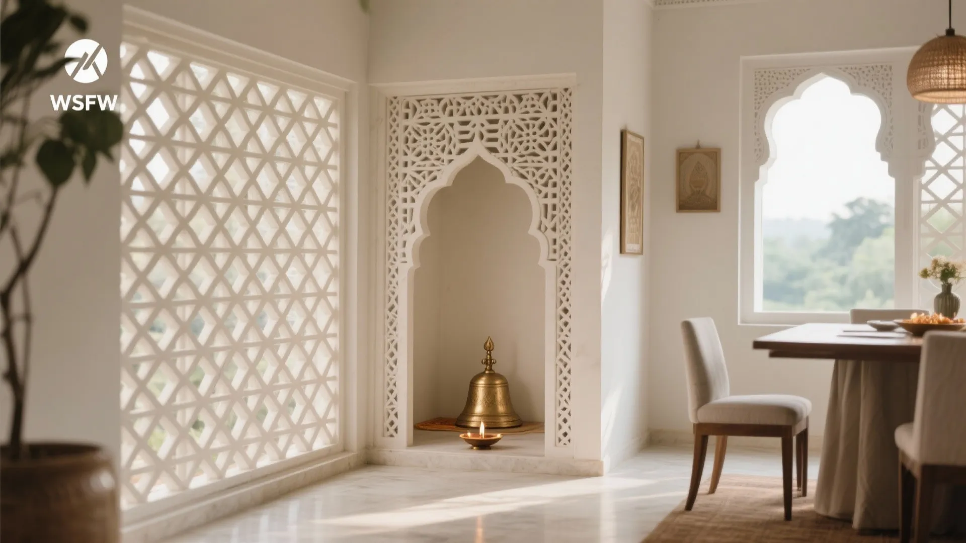 Carved Jaali Partition to Define a Prayer Nook