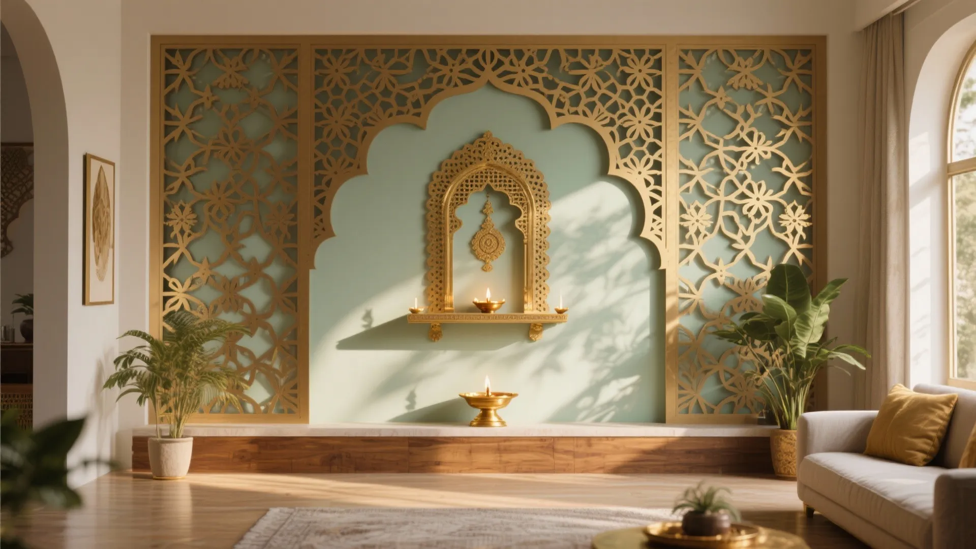 Jaali Partition Mandir as a Gentle Focal Wall
