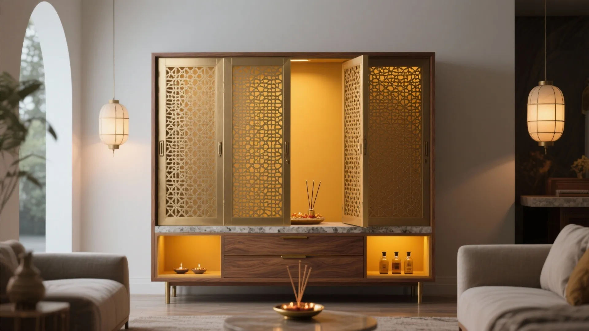 Jaali Doors for a Semi-Open Pooja Cabinet