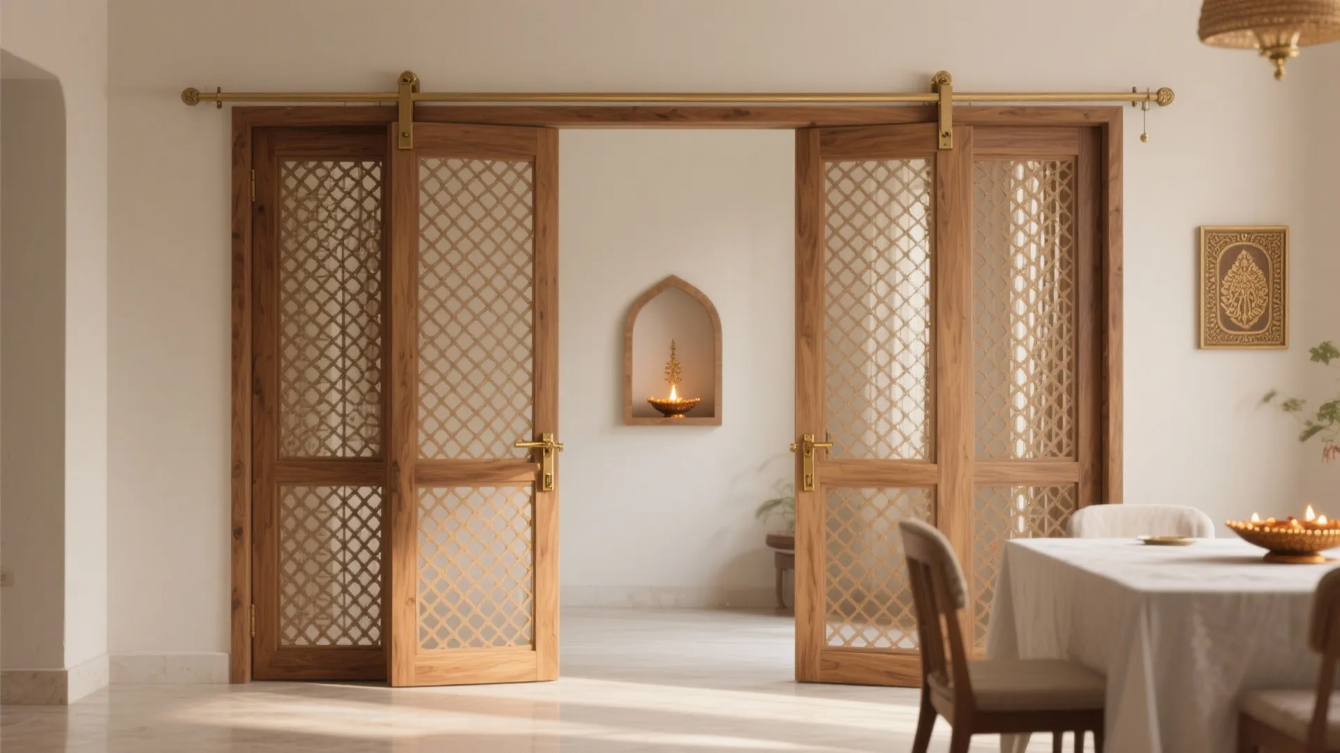 Minimalist Wooden Jaali Sliding Doors