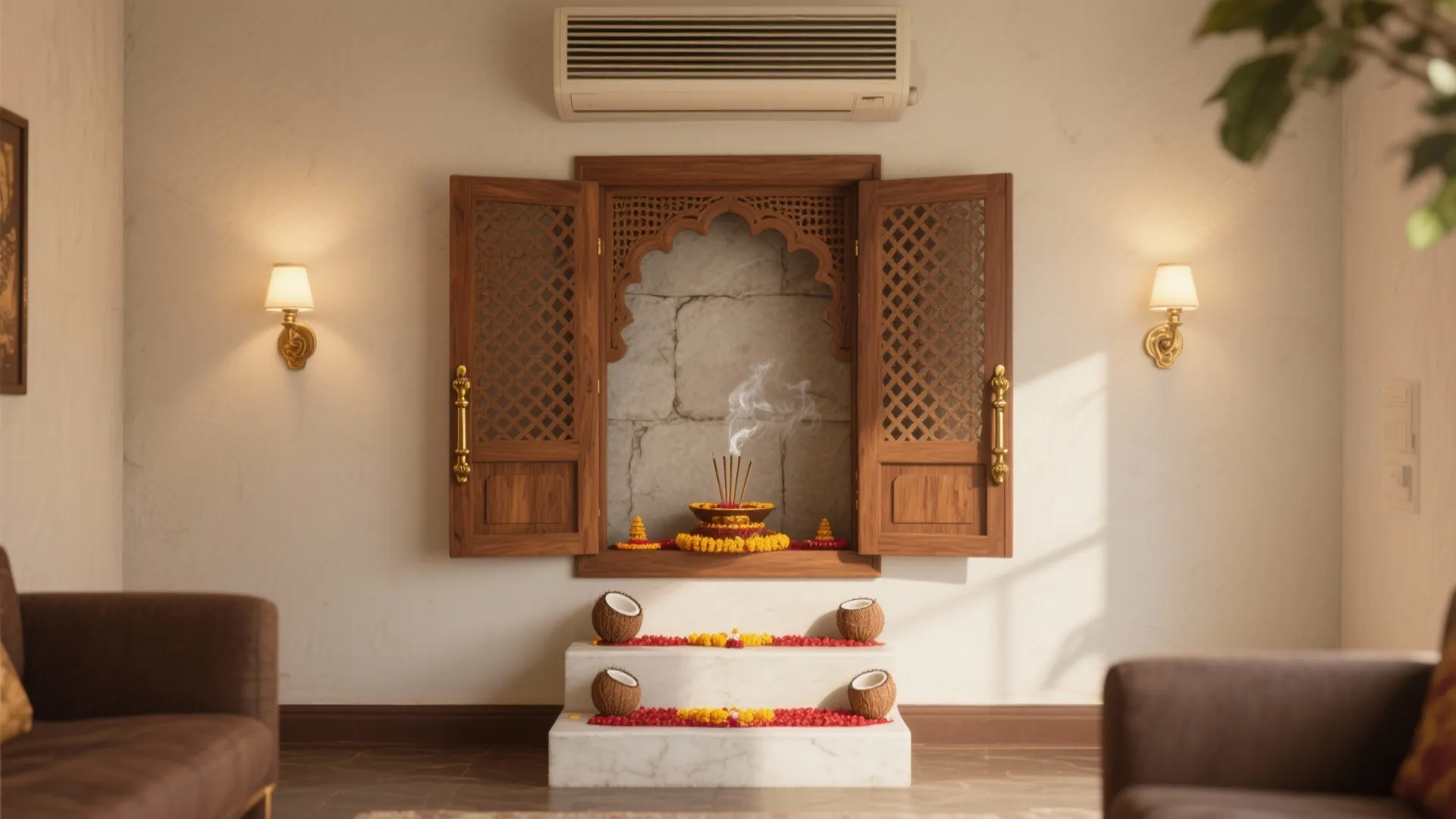 Idea 1: Temple-door niche with jaali that breathes