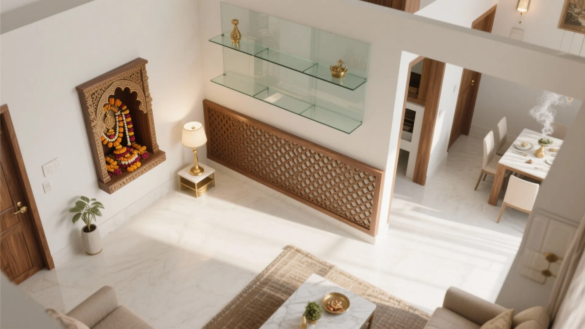 Jaali + Glass Partition for a Sacred Nook