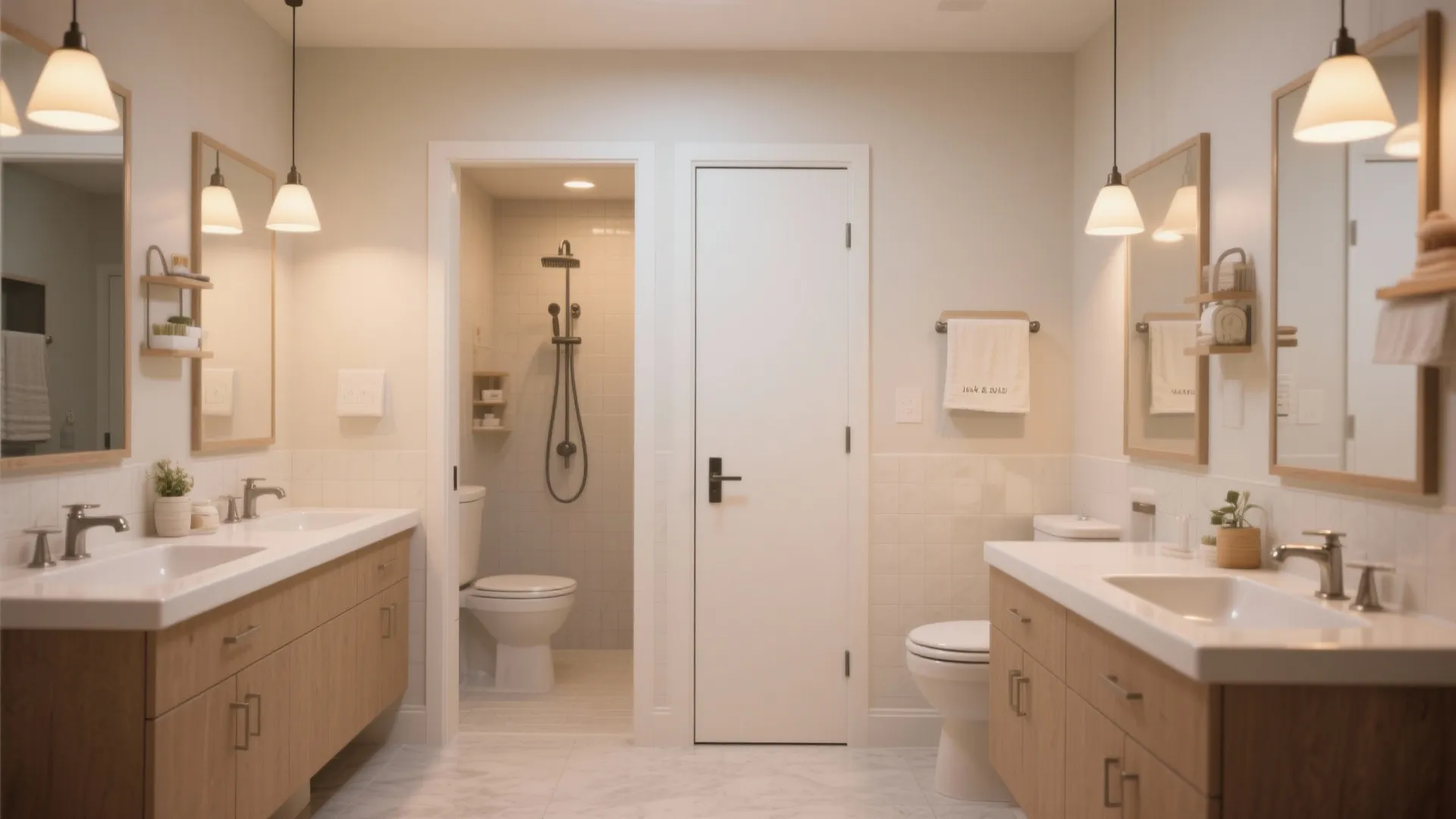 Jack-and-Jill bathroom linking two bedrooms