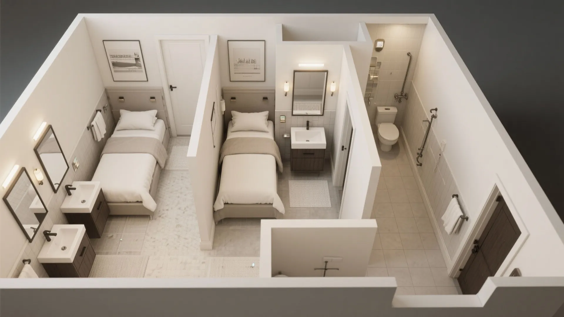 3. Jack-and-Jill + Separate Guest Bath Combo