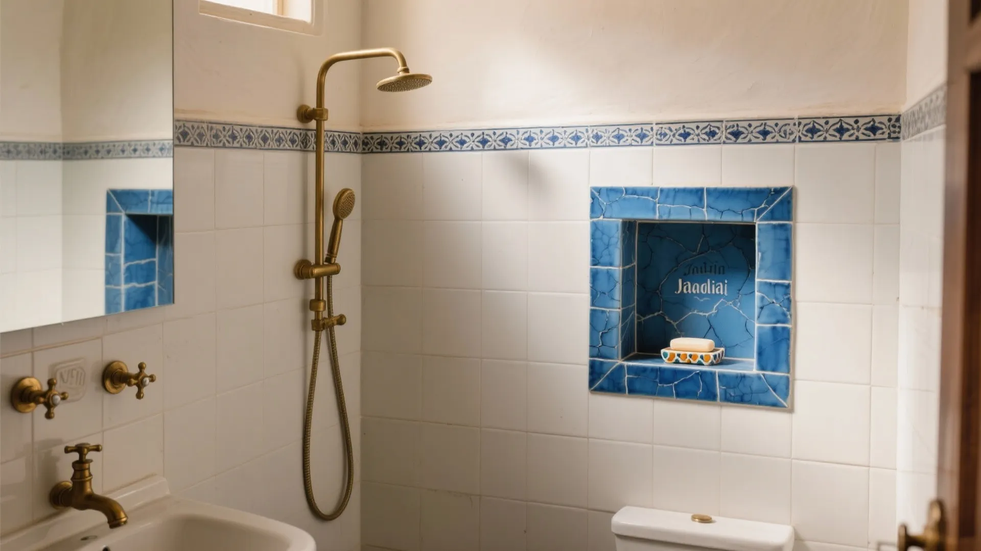 Jaipur Blue Pottery Accents in Compact Baths