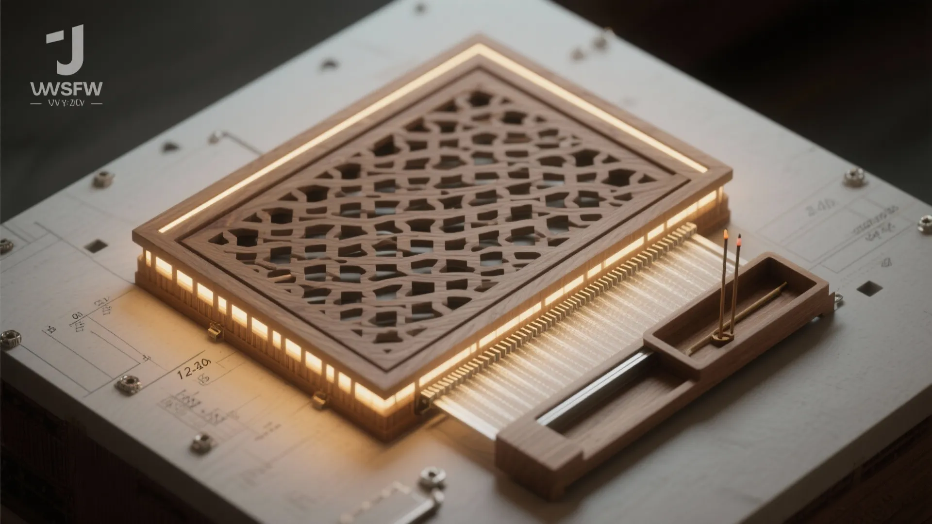 Backlit jali panel with concealed storage