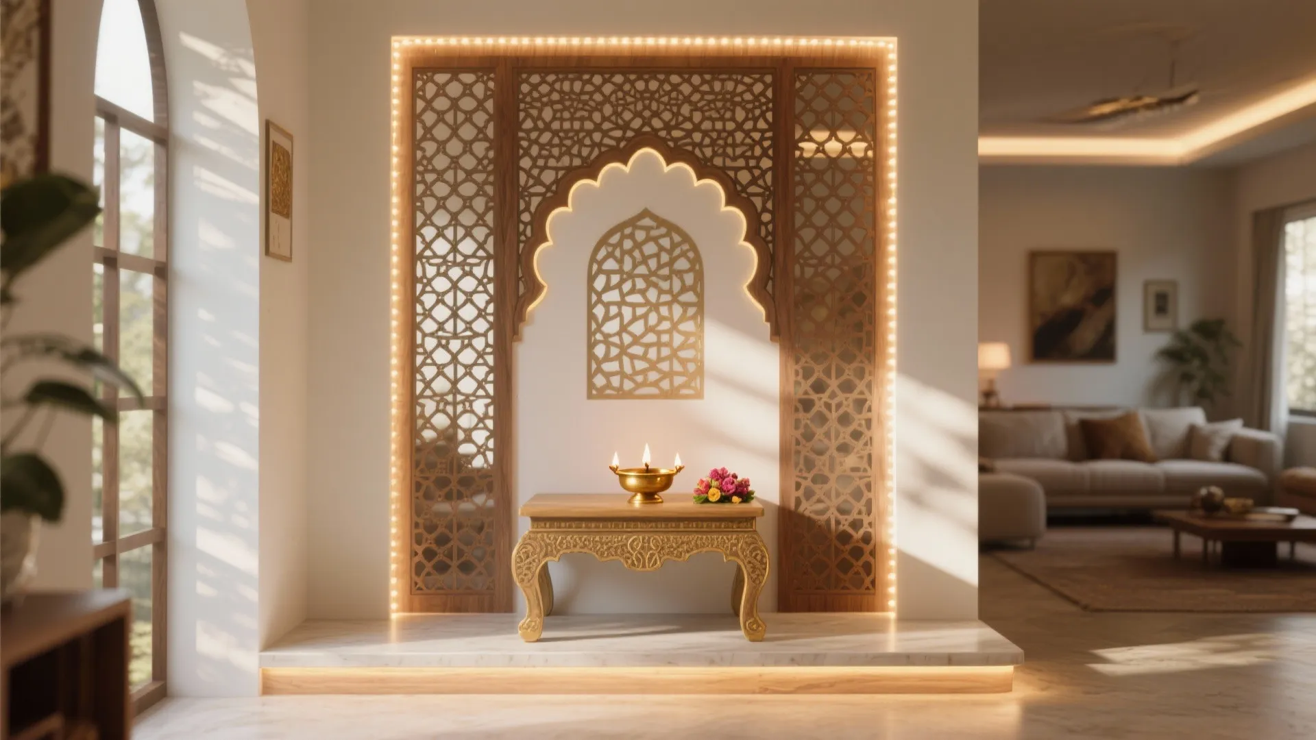 Jali Screen with Soft, Layered Backlighting