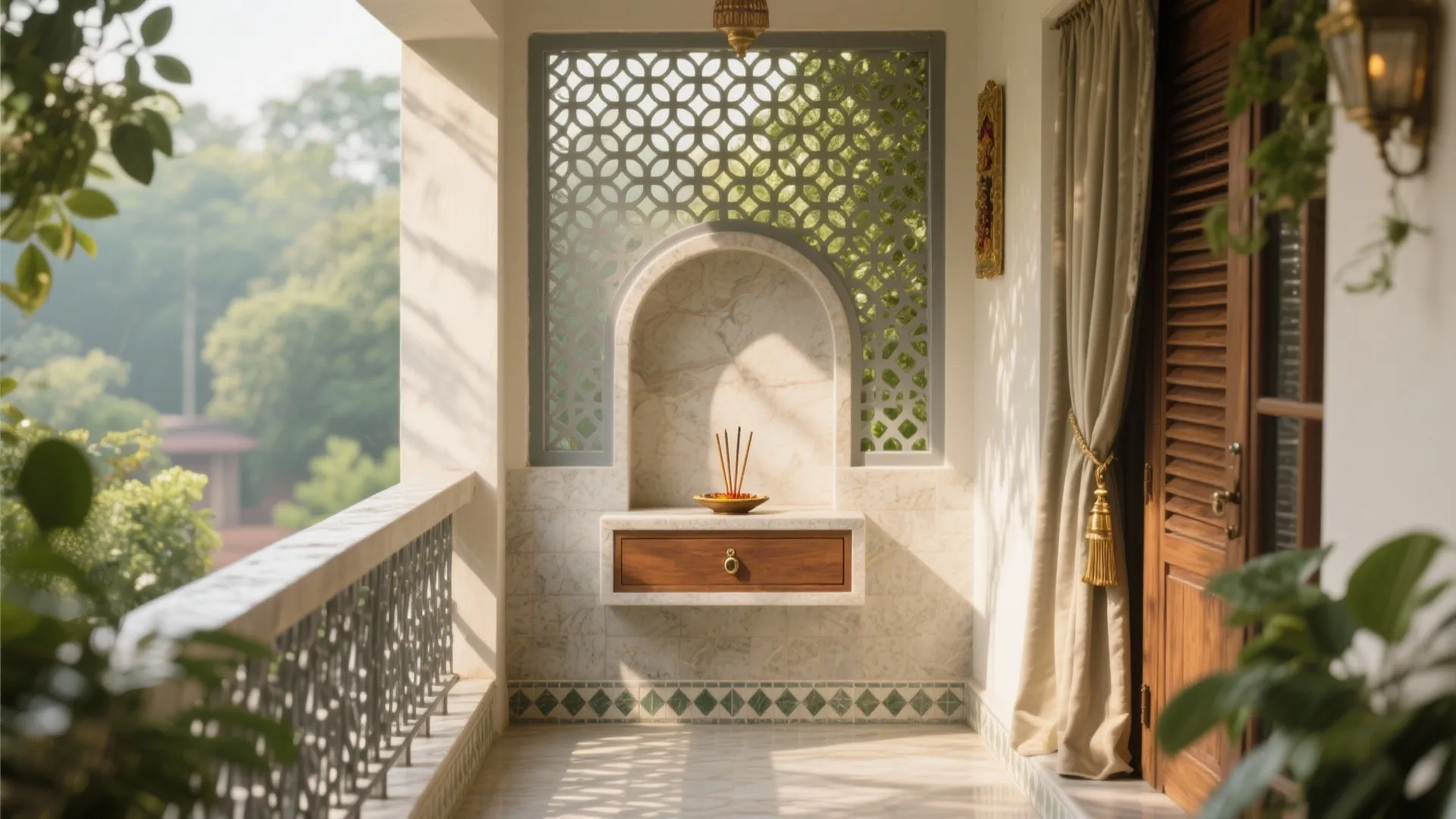 Idea 5: Sunlit Jali Screen on a Balcony or Foyer