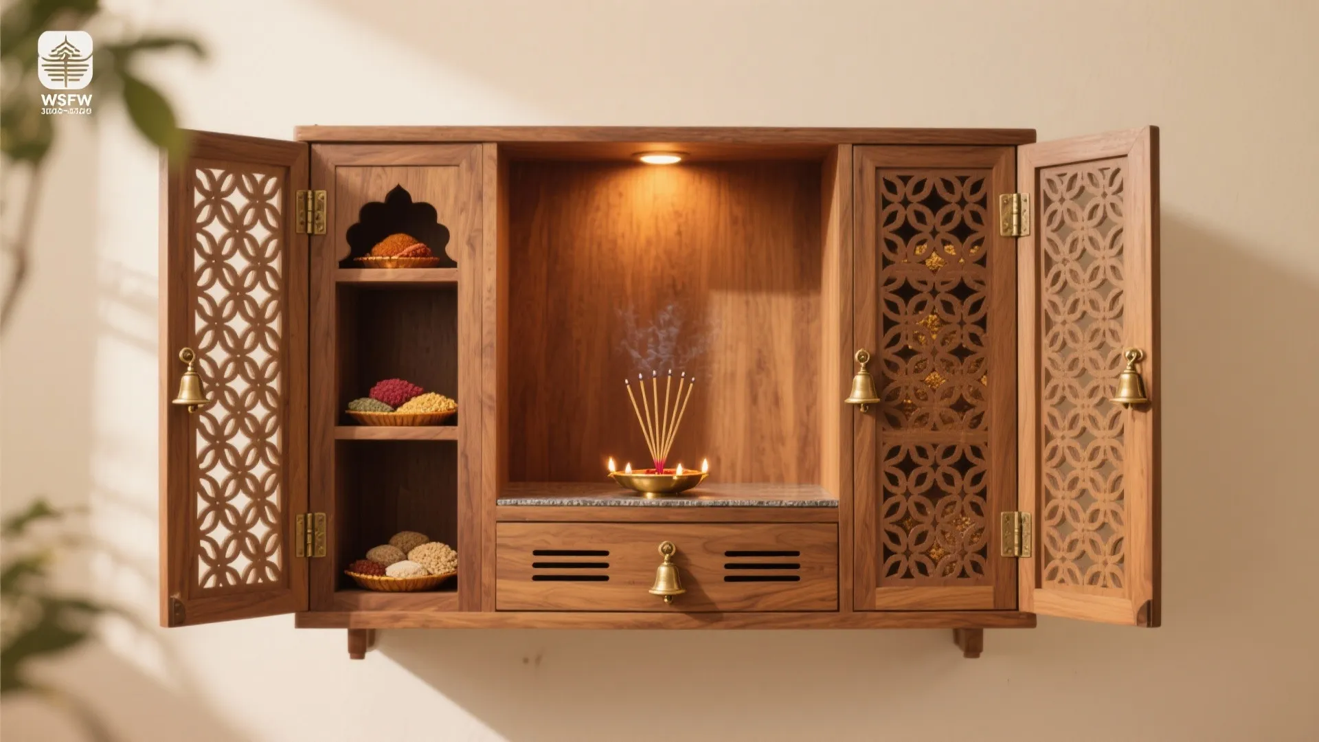 Traditional Jali Doors with Soft Brass Accents