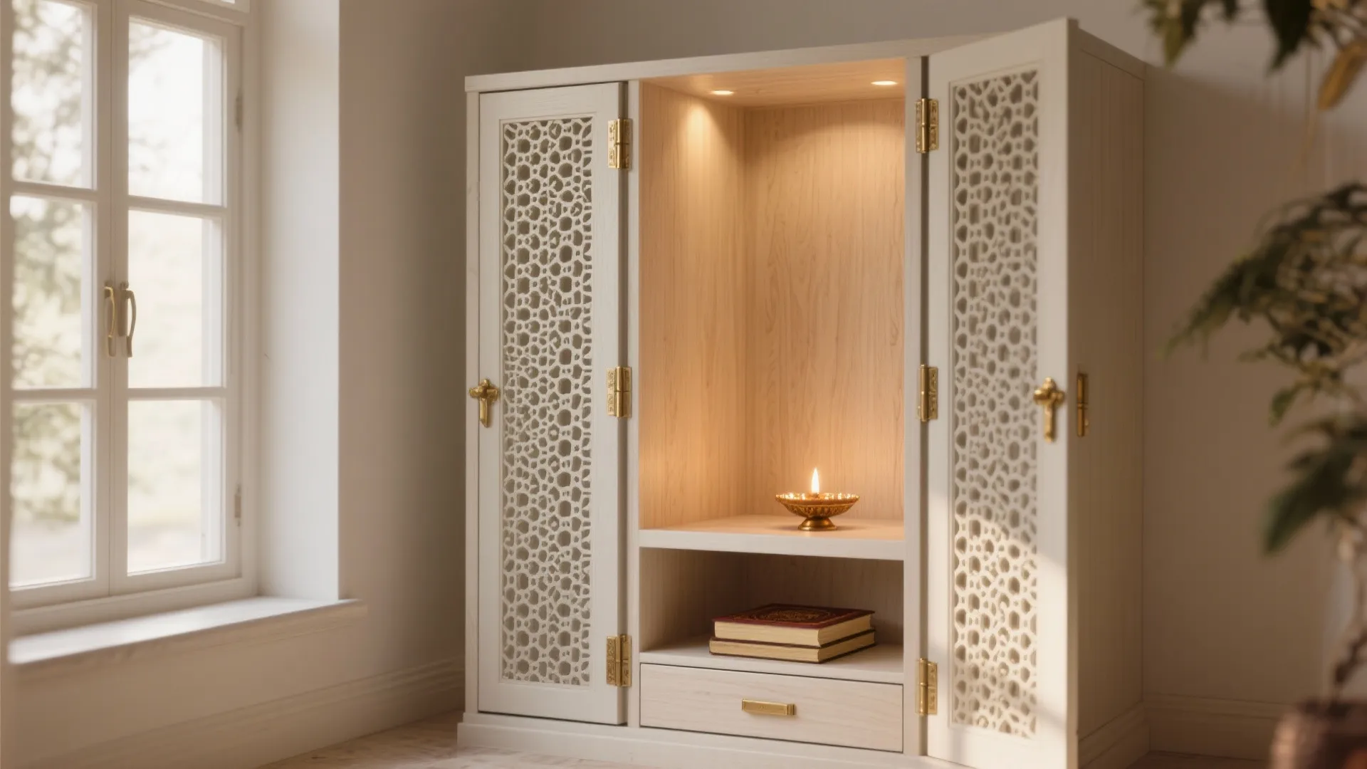 Compact Cabinet Temple with Sliding Jali Doors