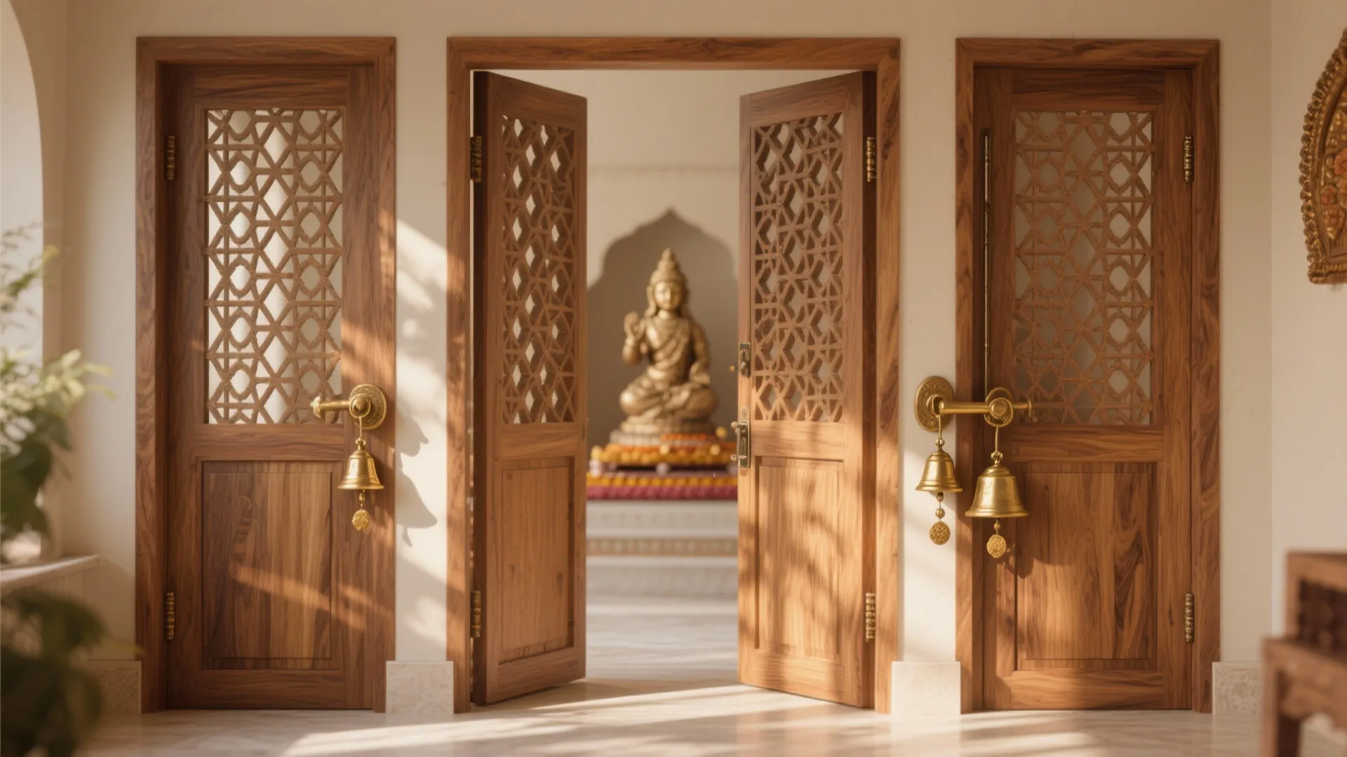 Traditional Jali Doors with Bells and Texture