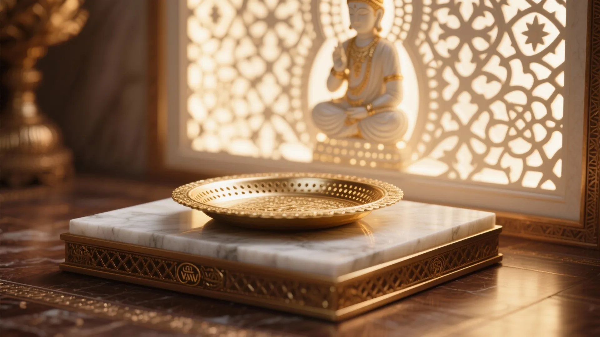 1) Wall-Mounted Mandir with Backlit Jali