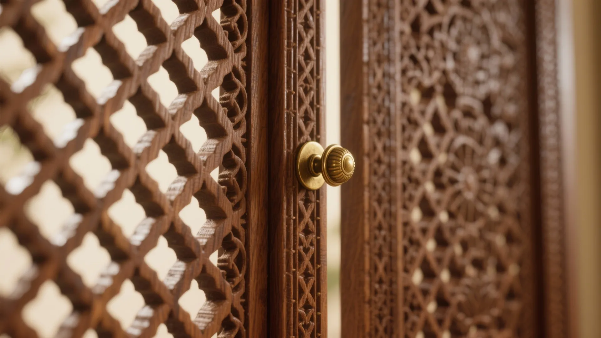 Slim Wooden Pooja Cabinet With Jali Doors