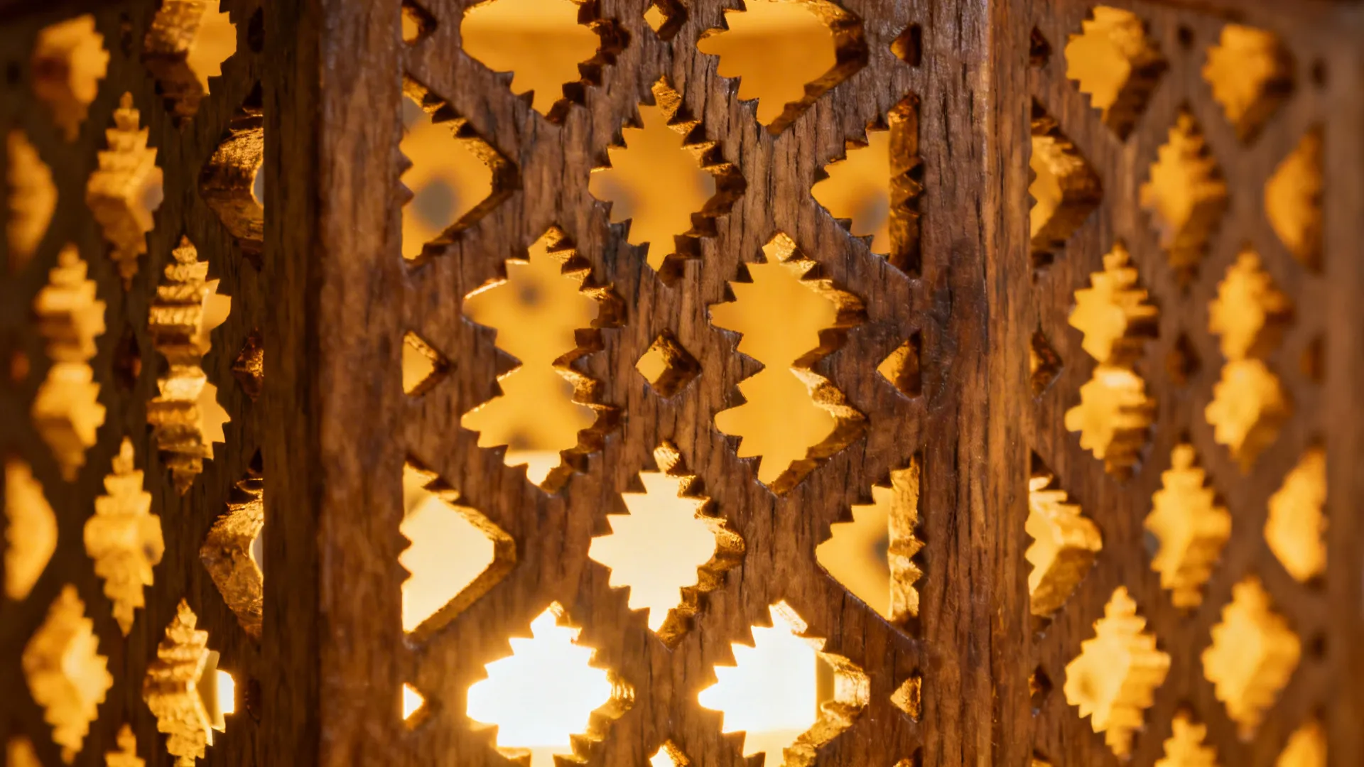 Carved wood jali panels with backlit serenity