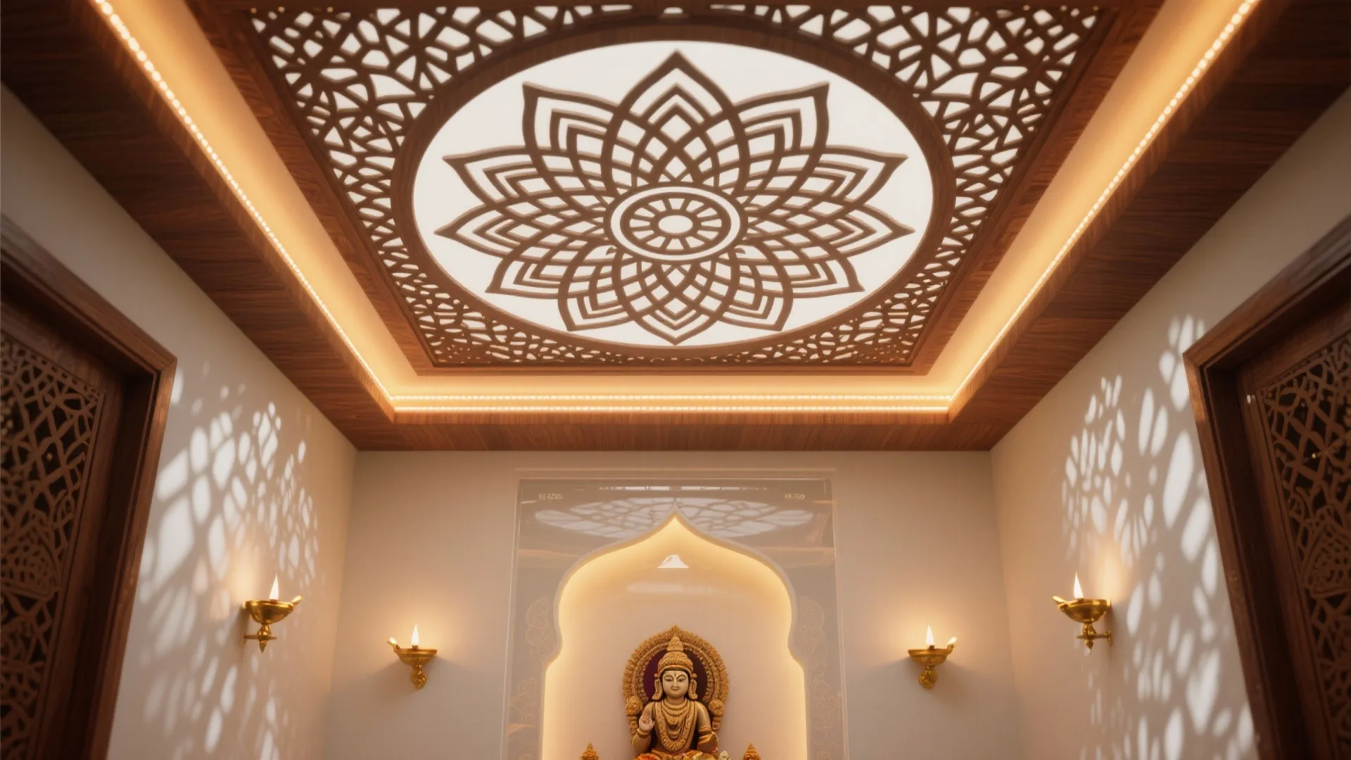 Carved Jali & Mandala Backlit Ceiling