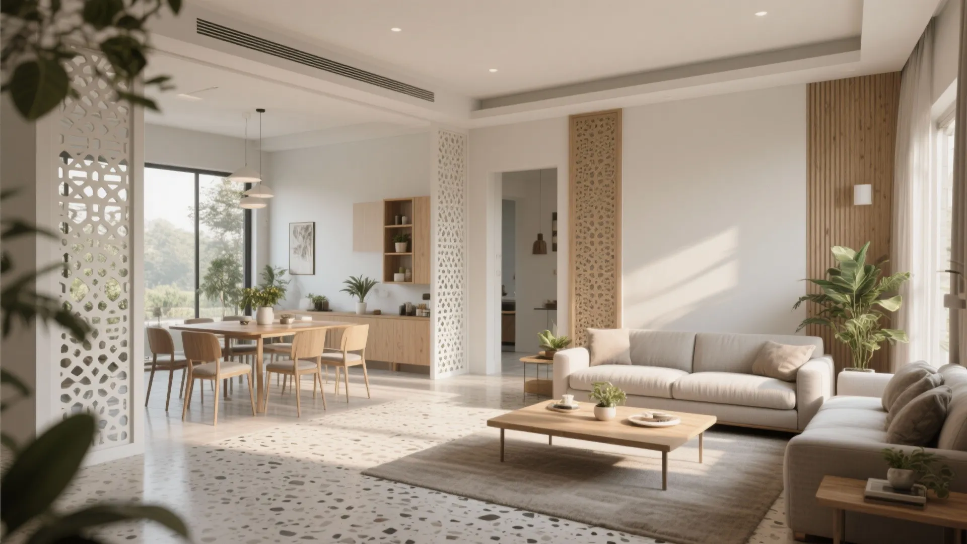 Open-plan living with jali screens