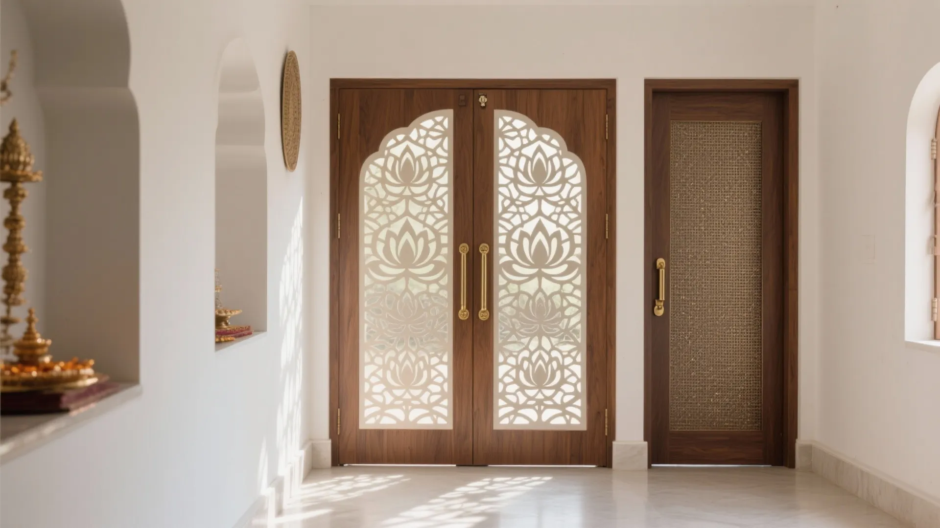1) Jali Lattice Plywood Doors for Airflow and Privacy