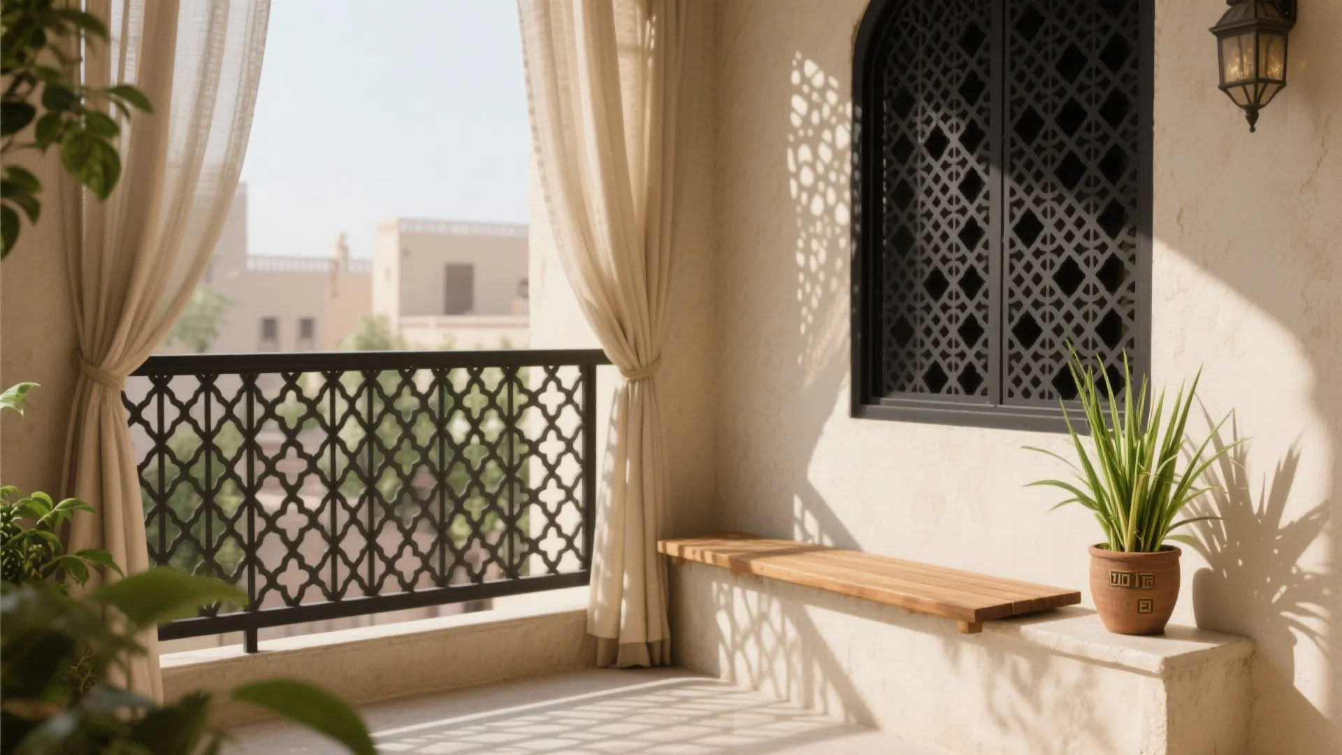 Privacy and shade with jali screens and light fabrics