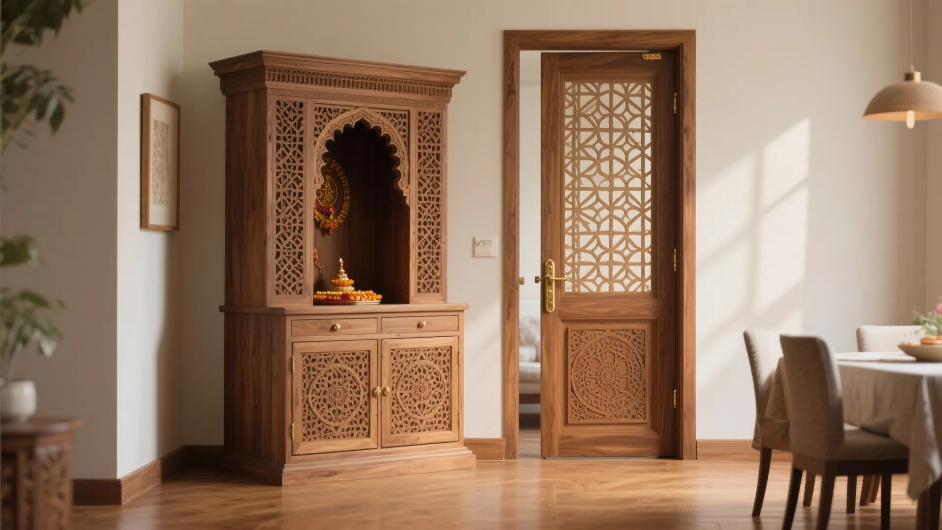Carved solid-wood doors with airy jali patterns