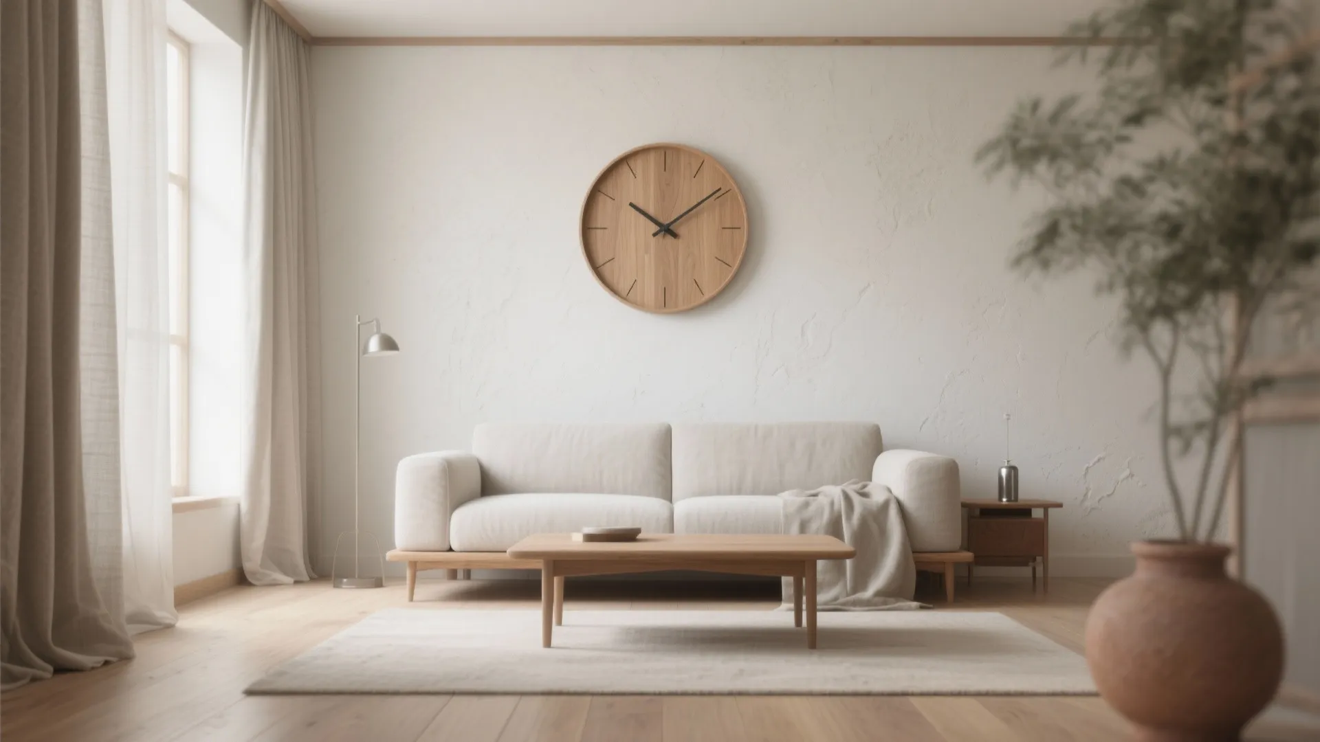Japandi Serenity: Round Ash Clock with Wabi-sabi Texture