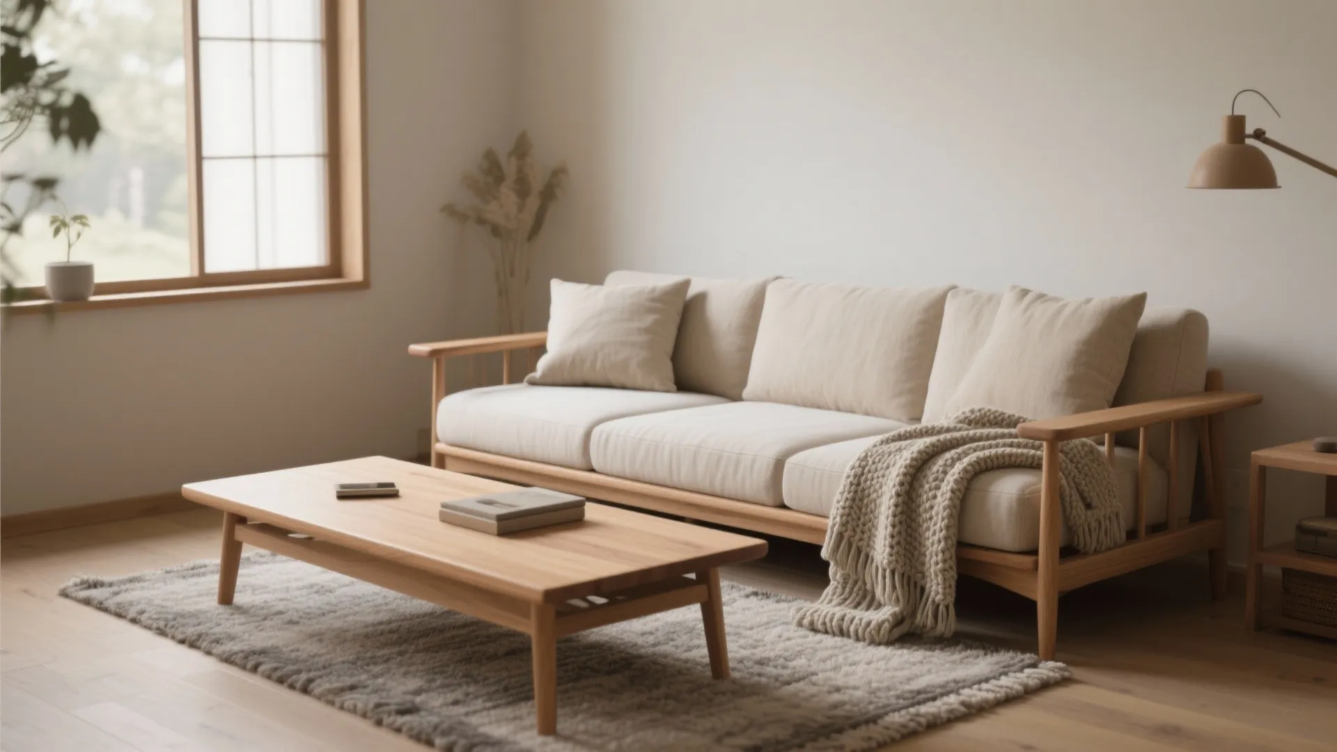 Minimalist Solid Wood Sofa (Japandi Calm)