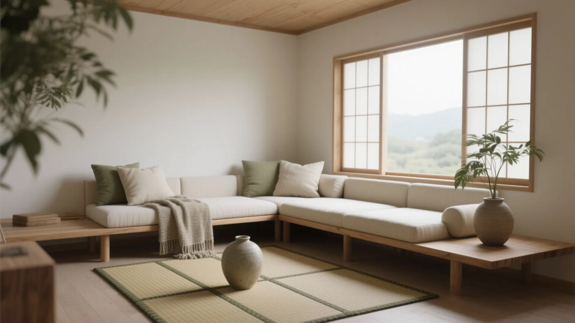Japandi low platform wooden sofa