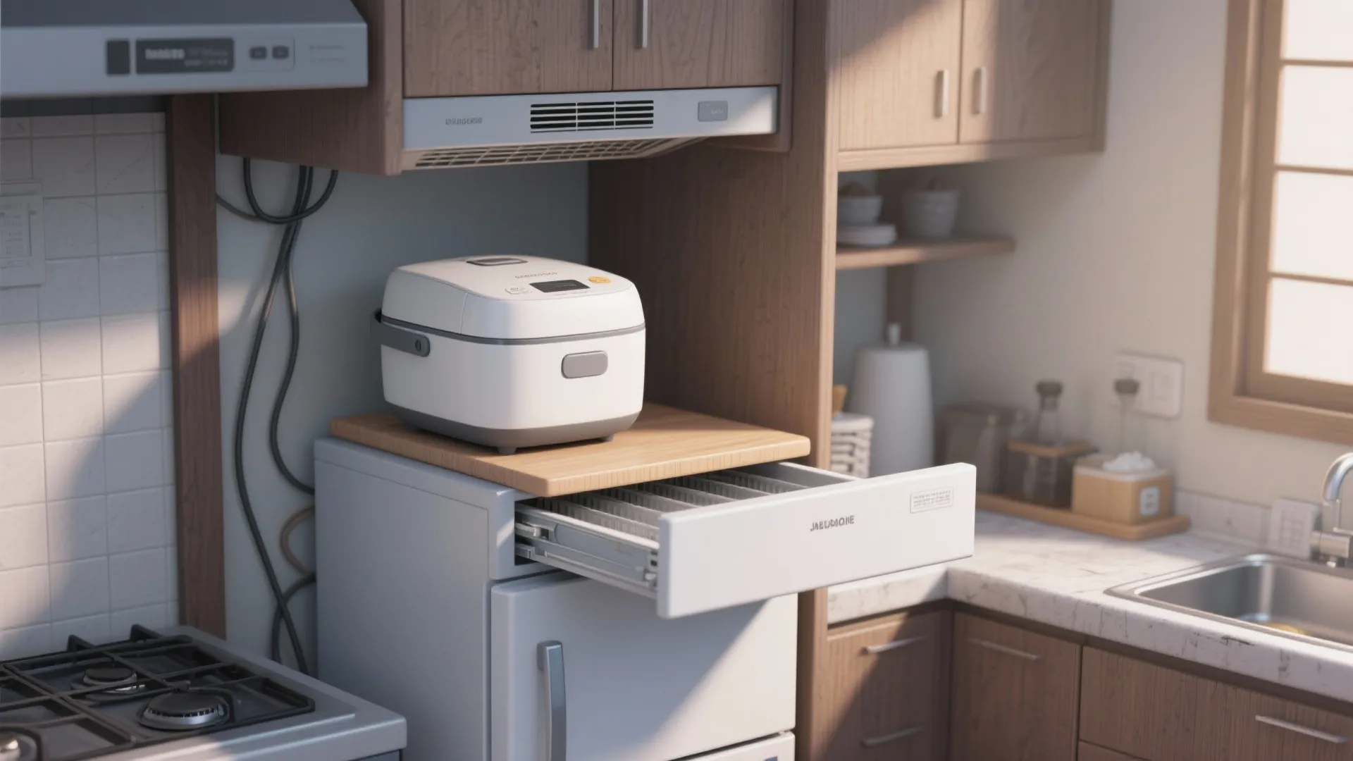 冷蔵庫上は“耐熱＋スライド”でプロ化する（收納技巧 × 日式風格）