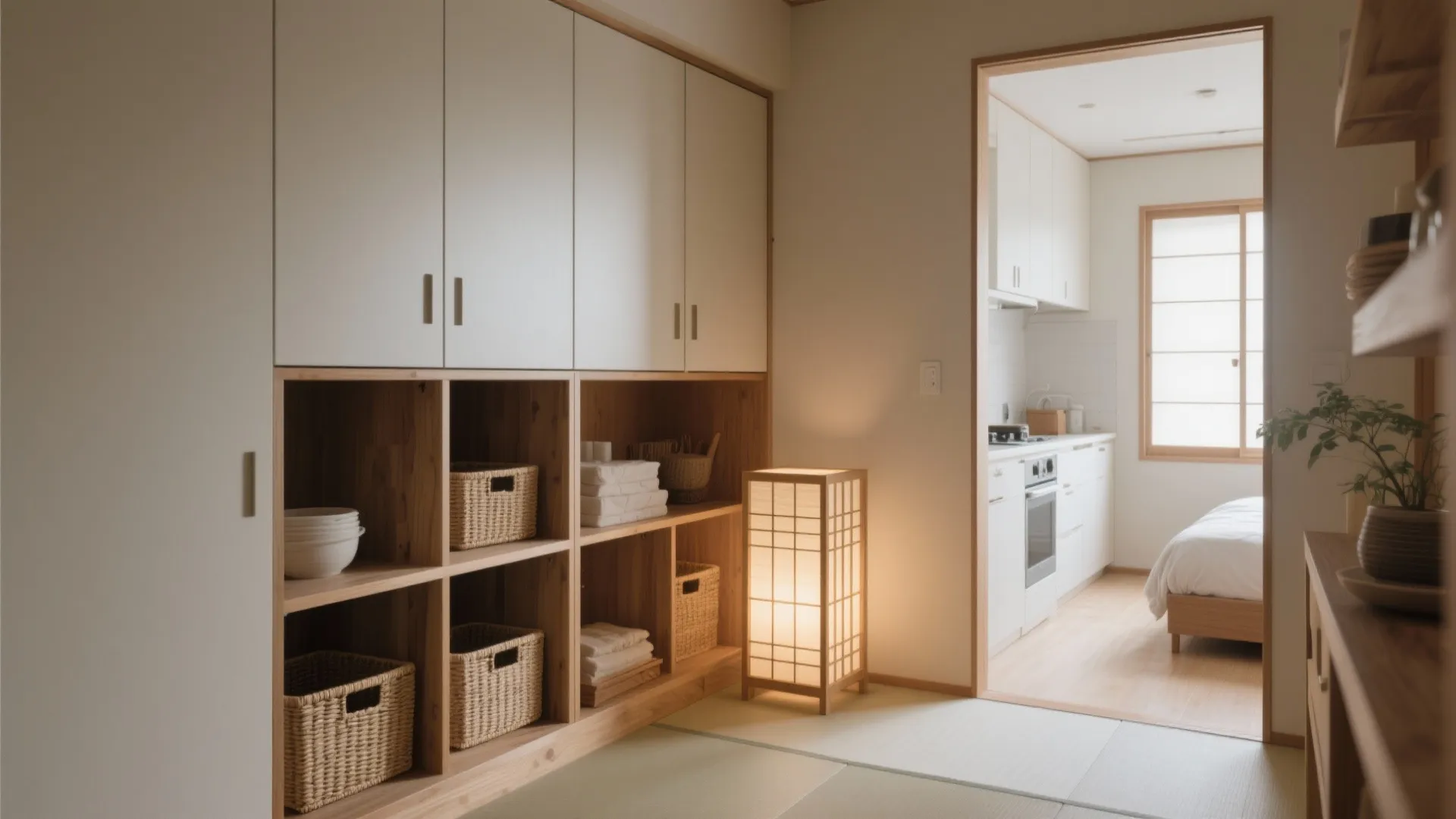 Tips 2: 収納技巧に質感差をつけて動線規律を作る