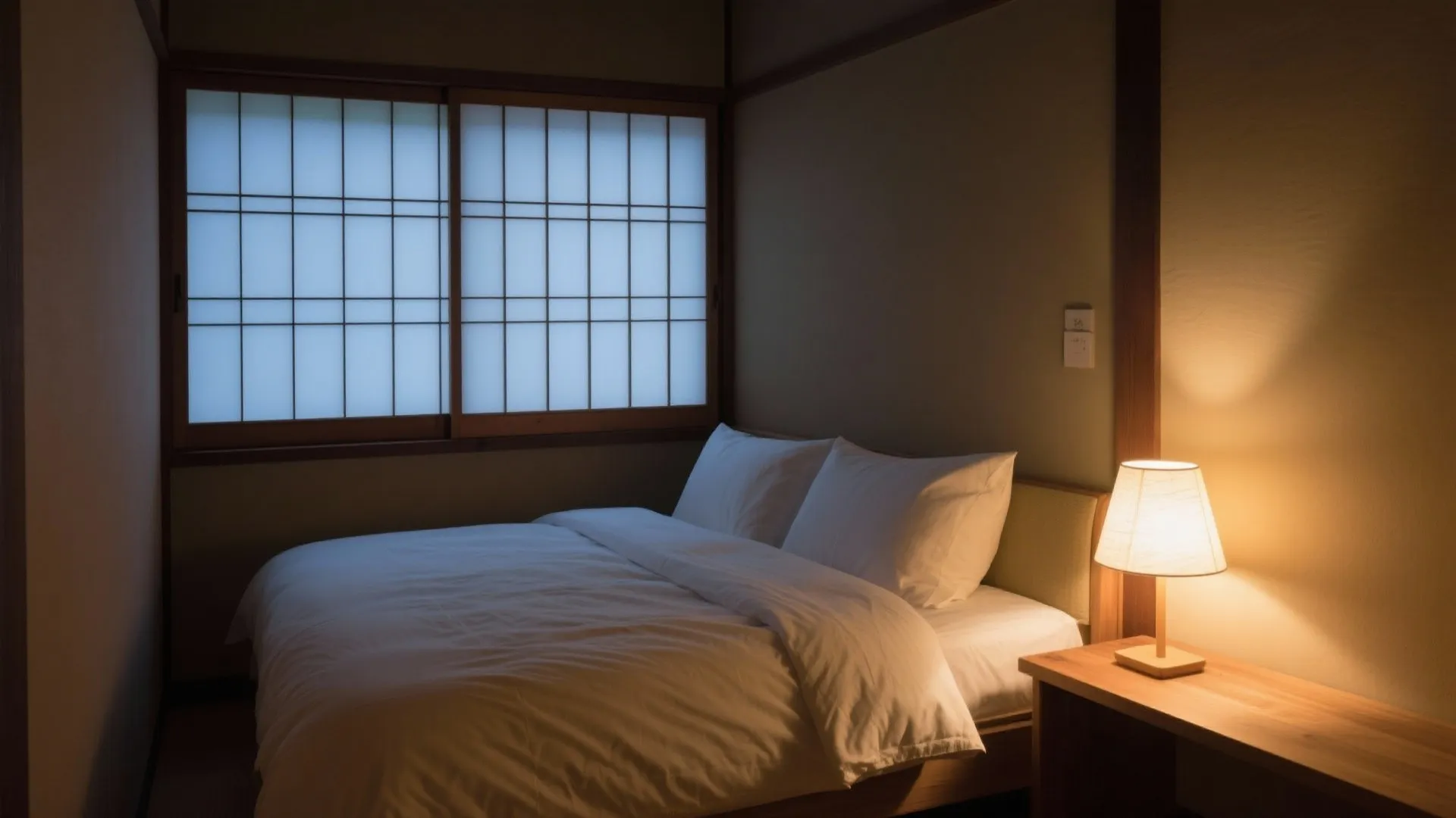 寝室は“遮断と整眠”：障子調の光拡散とベッド幅の最適化（日本都市×日式風格）