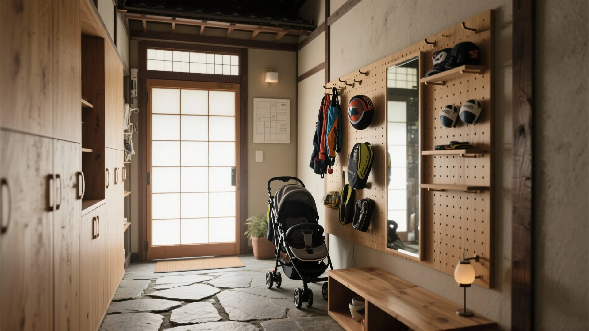 ⑦ 玄関は“外と内の緩衝帯”：京都の路地感覚で土間＋見せる収納