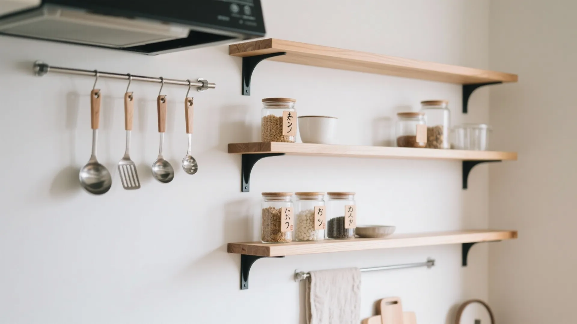 吊り戸に頼らない“腰高〜目線高”の収まり：毎日使う物は100〜150cm帯へ（収納技巧＋日式風格）