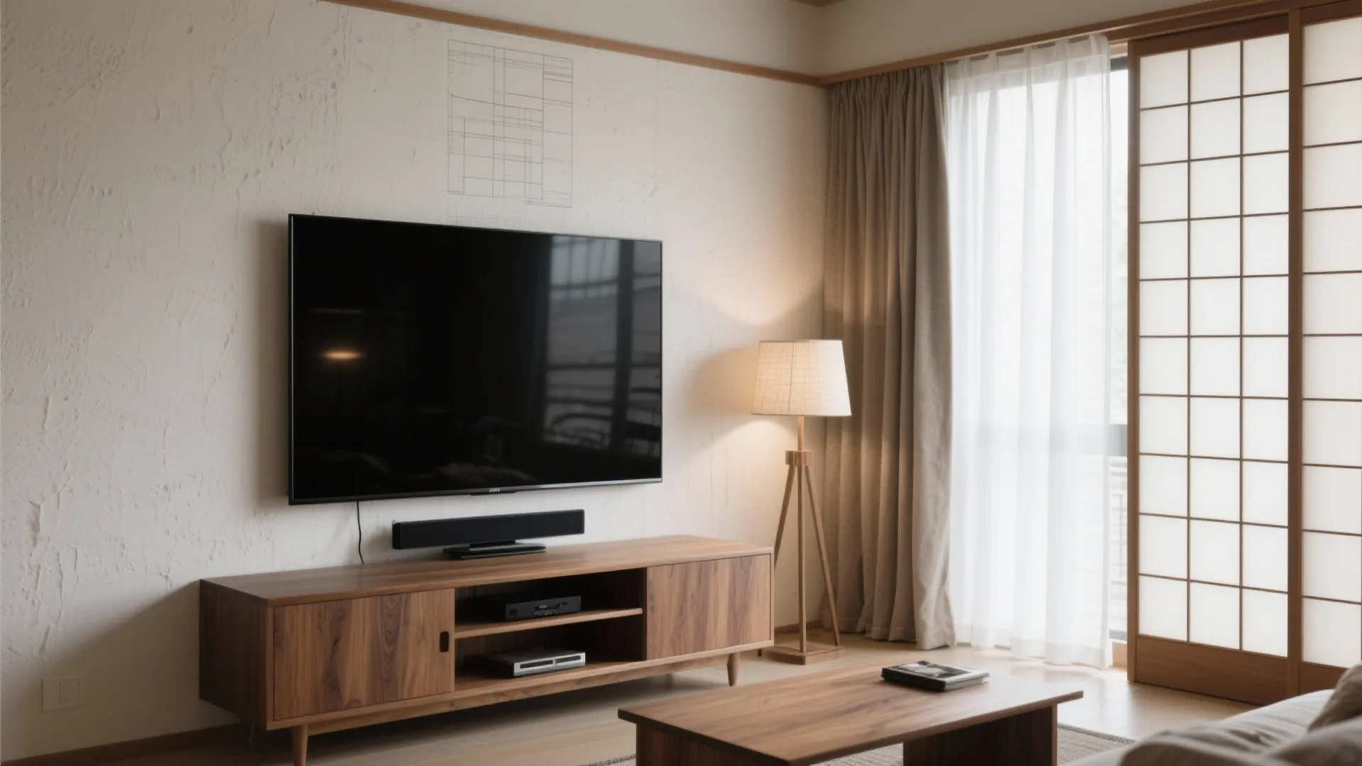 日本の暮らしに合う日式風格：黒を締め色、木目で温度、映り込みはカーテンで抑える（日式风格）