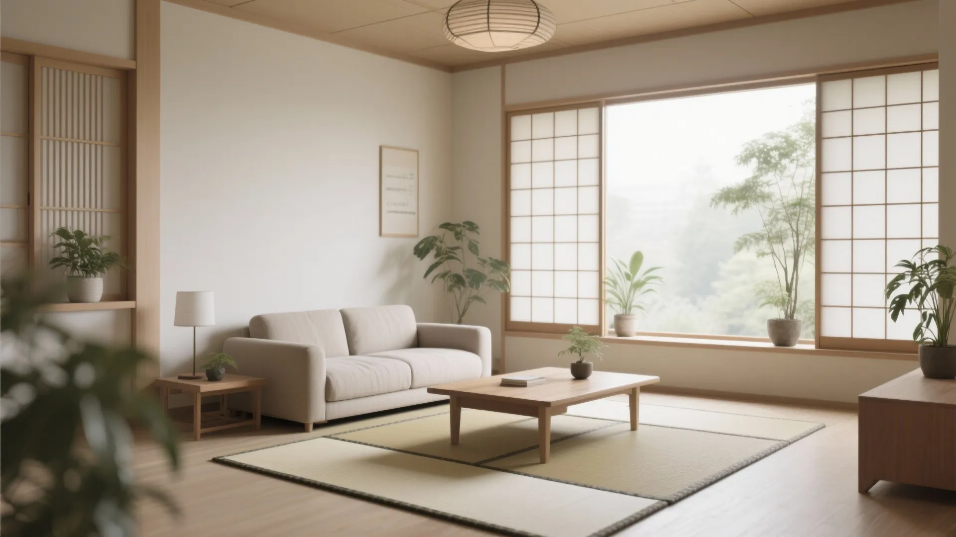 Minimalist Japanese-style tatami mat living room