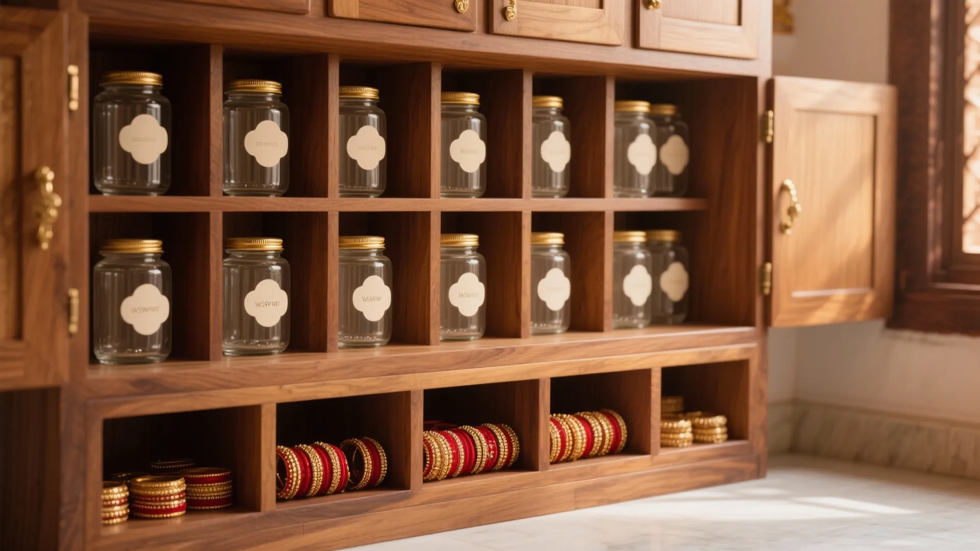 Modular Labeled Jars with Warm Wood Accents