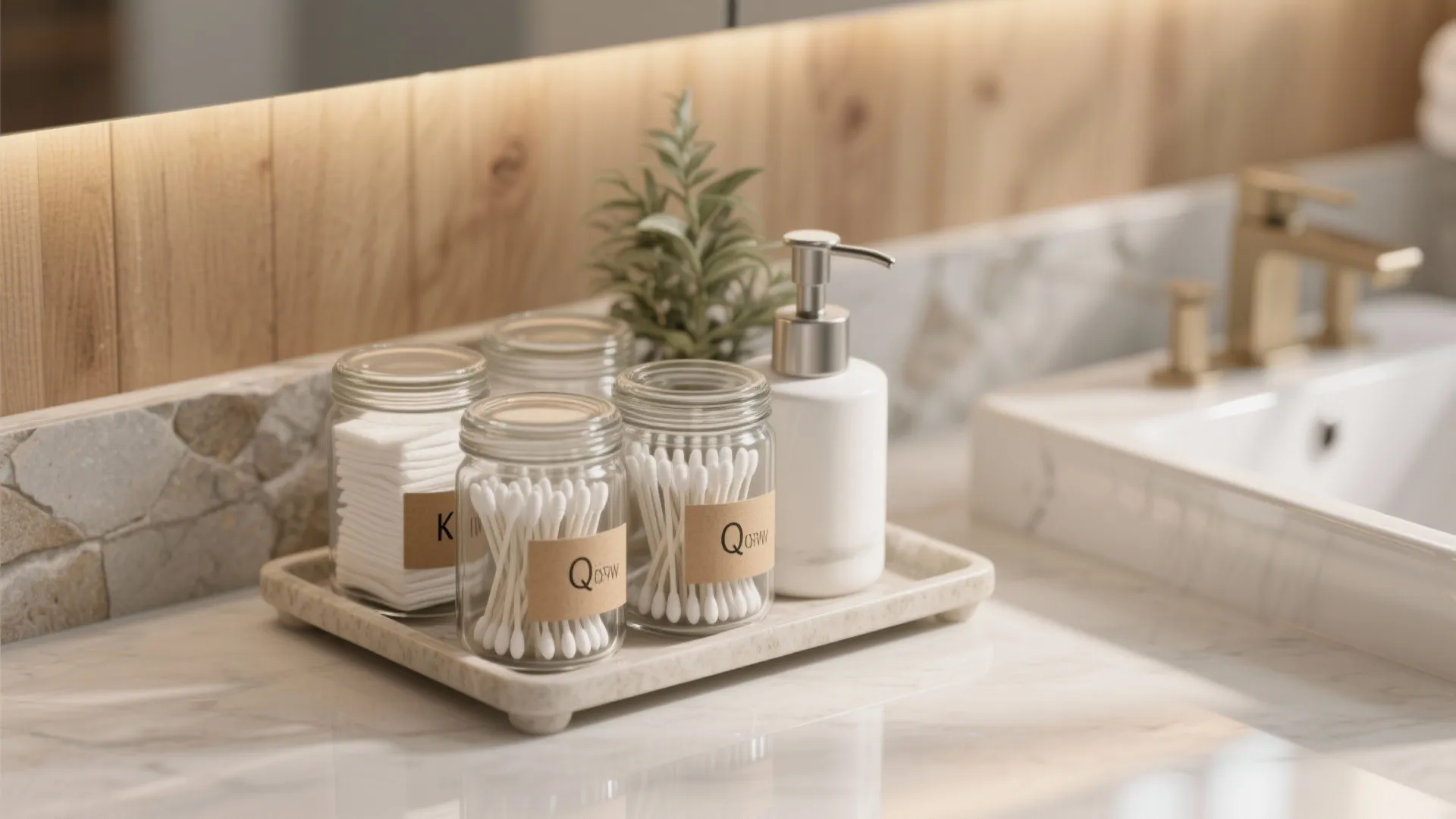 2. Grouped storage with jars and trays