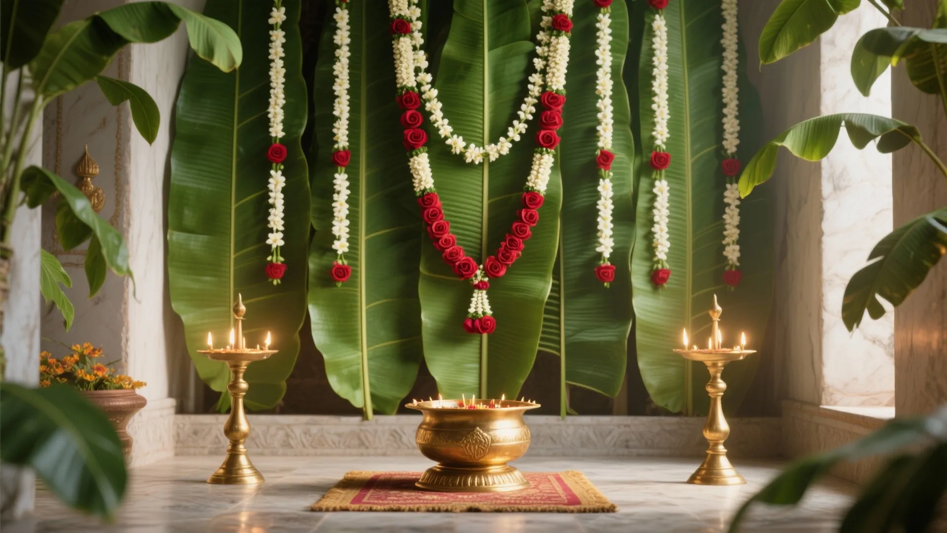 South Indian Strings, Banana Leaves, and Brass Accents