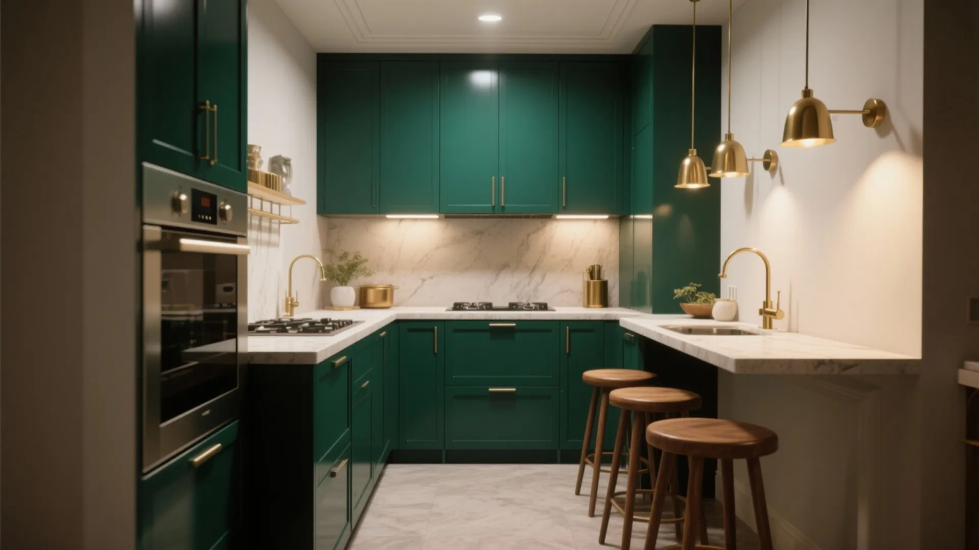 3. Deep jewel-tone cabinets for drama