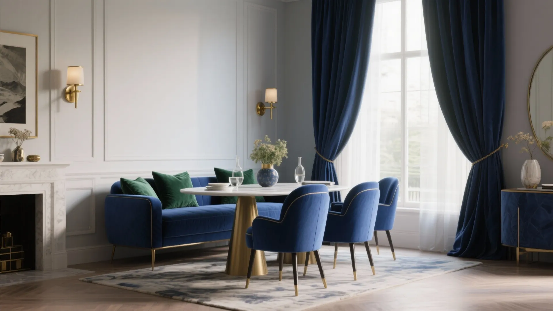 4. Create a cohesive palette with navy and jewel tones