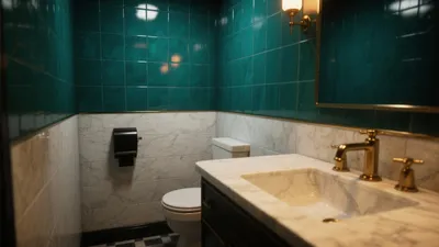 Luxury Bathroom with Emerald Tiles and Gold Fixtures