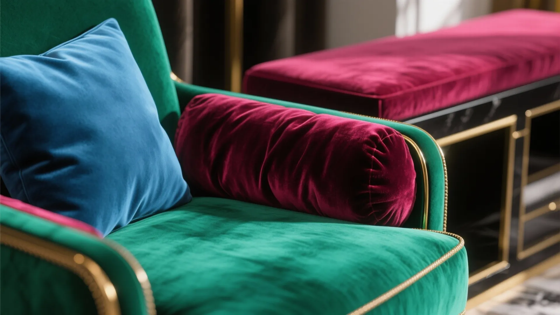 Jewel-toned upholstery and velvet accents