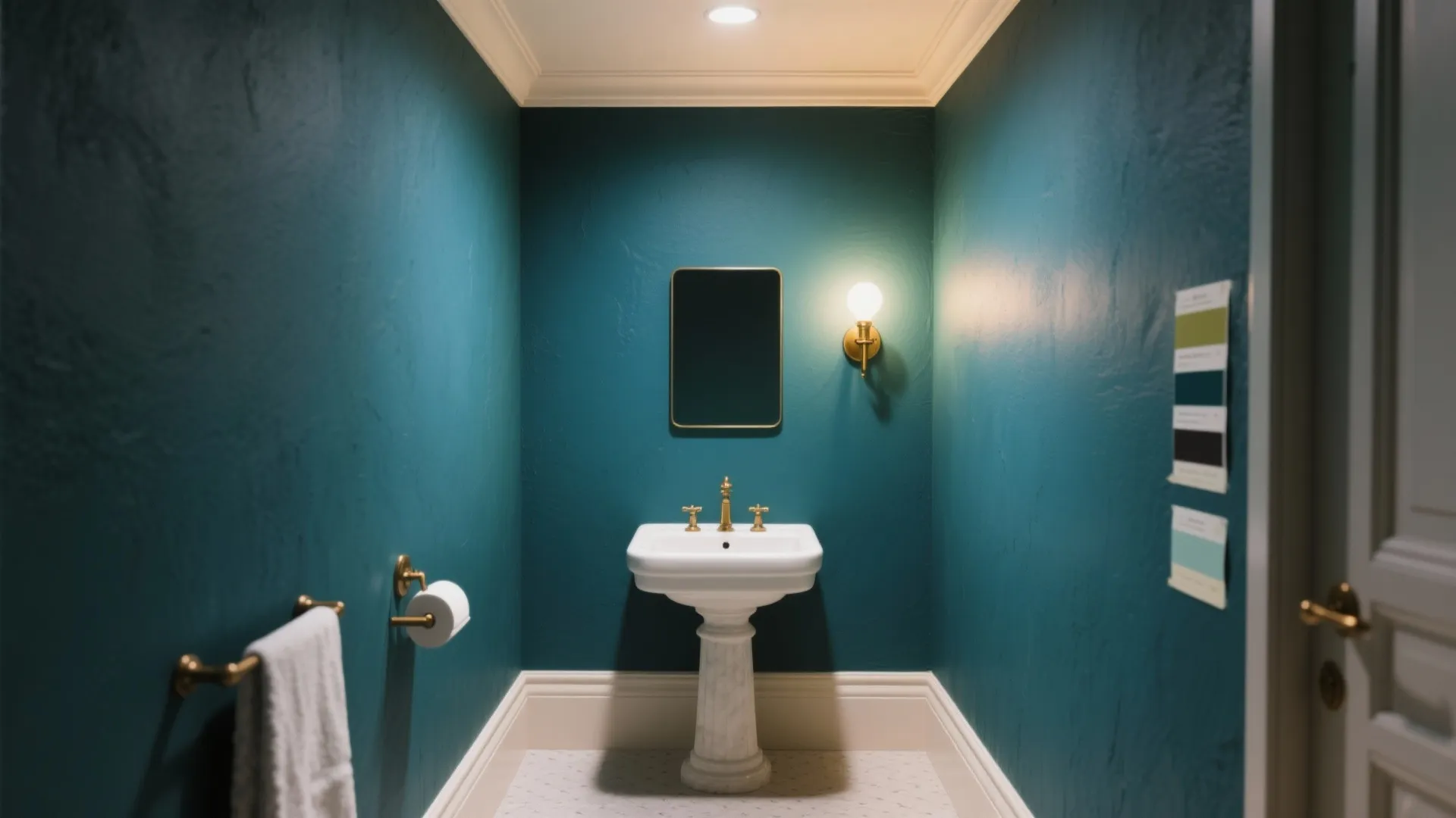 1. Deep jewel tone on three walls, light ceiling