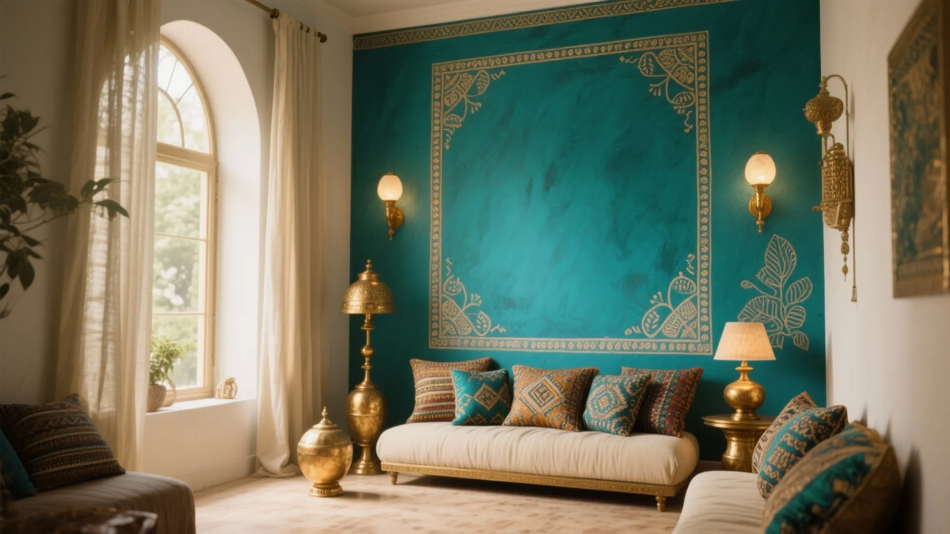 Jewel-Tone Accent + Hand-Painted Border (Warli/Gond)