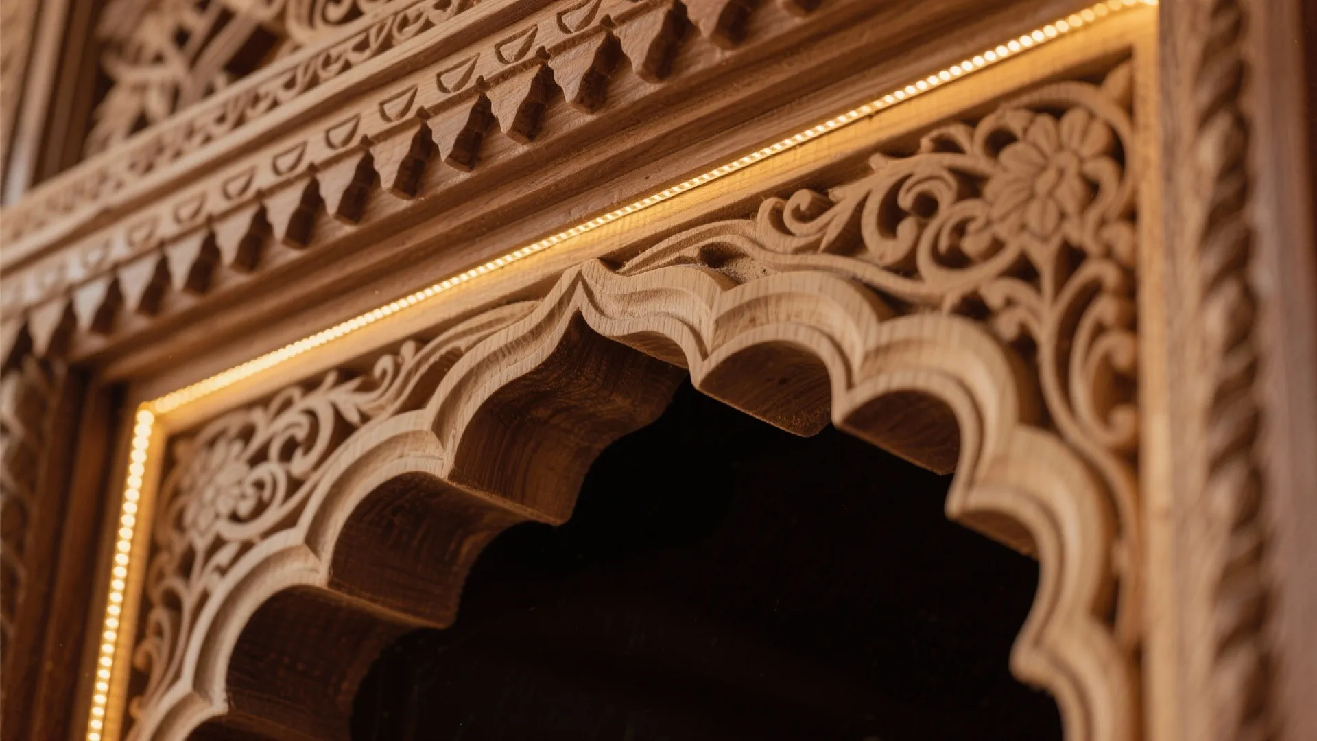 Intricate Jharokha with Carved Cornice and Niche Lighting