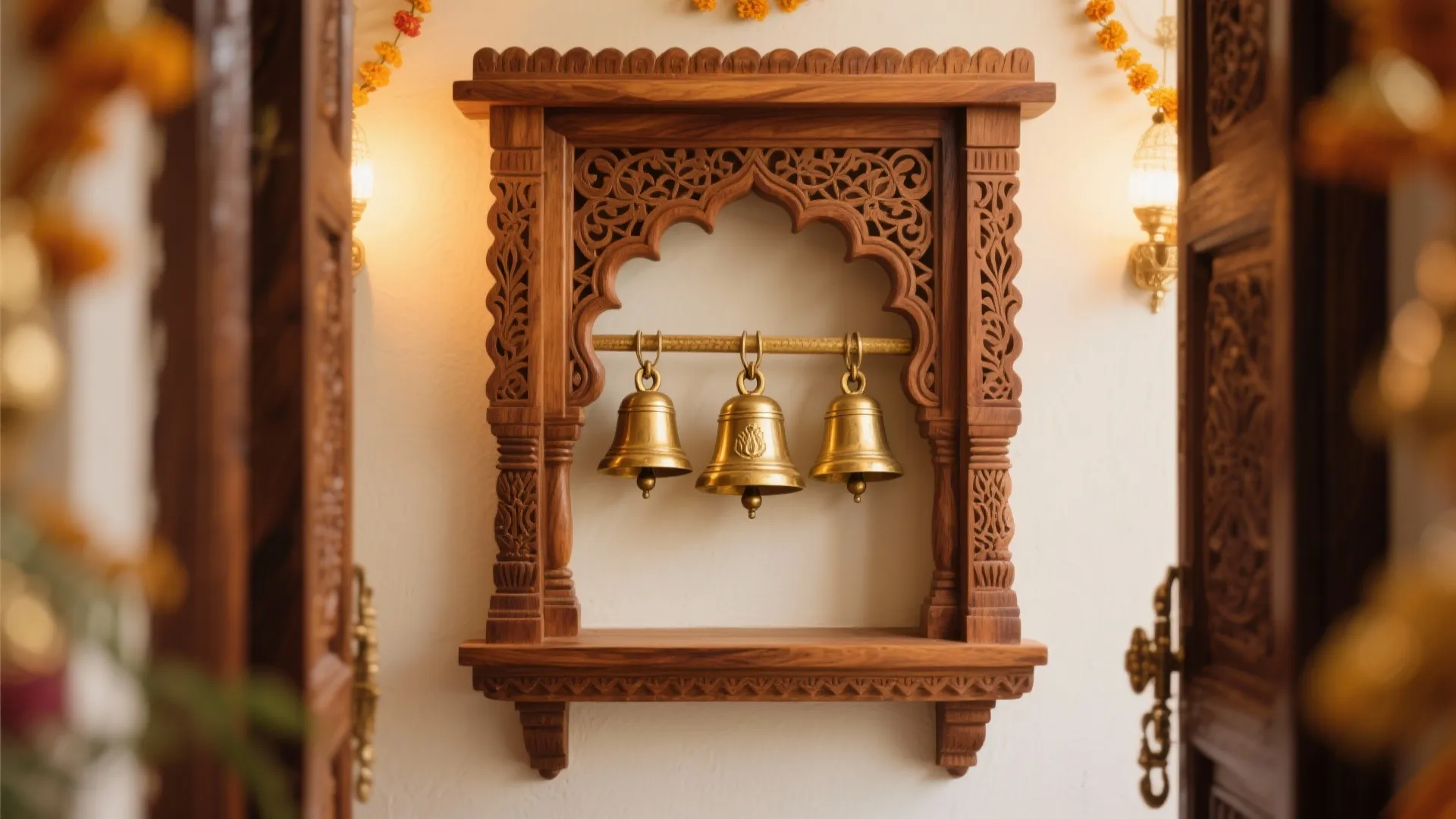 Carved Jharokha Frame with a Cluster Ghanti