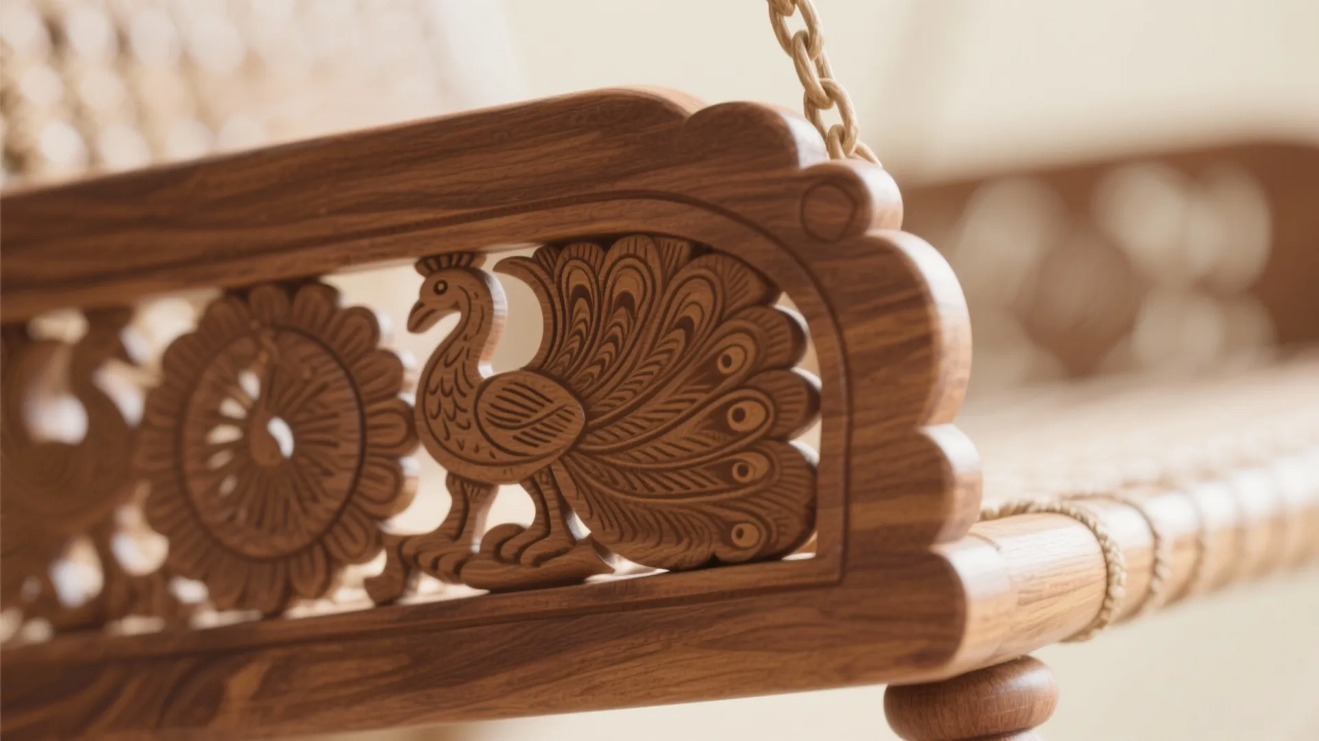 Handcrafted Wooden Jhula With Carved Motifs